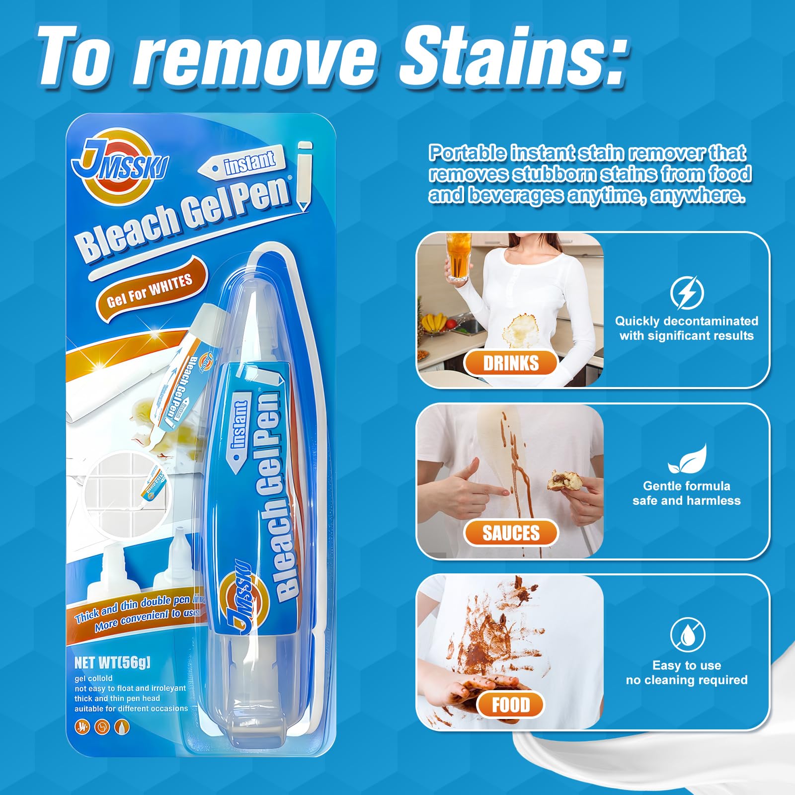 Bleach Pen, Bleach Pen For Clothing, Stain Remover Pen, Mold Stain Remover Gel, Clothing Bleached DIY design, Travel Accessories, Lnstantly Remove Stains, Pearl white (1.76 Fl Oz (Pack of 1), Lemon)