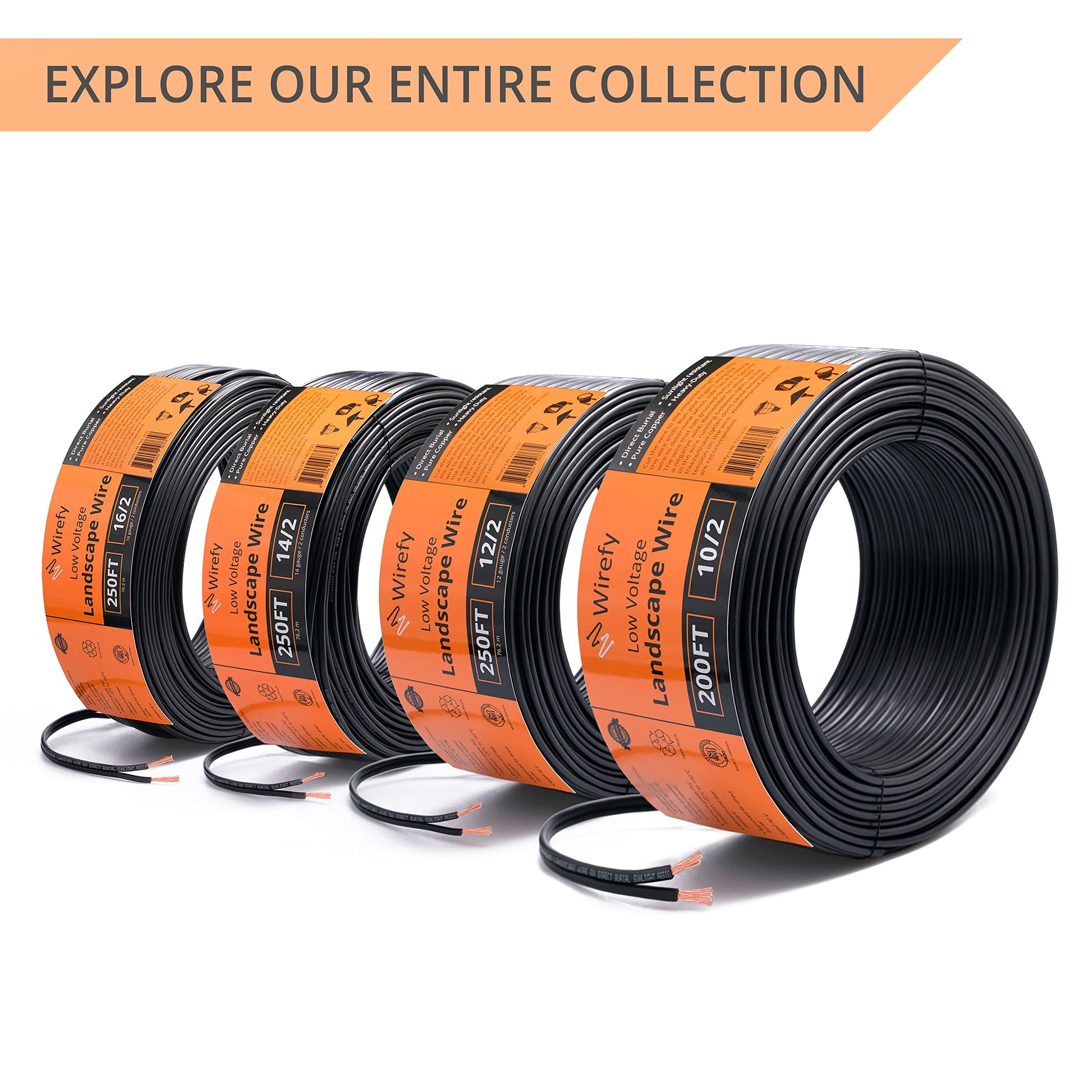 Wirefy 12/2 Low Voltage Landscape Lighting Copper Wire - Outdoor Direct Burial - 12-Gauge 2-Conductor 250 Feet | Landscape Lighting Wire | 12/2 Landscape Wire