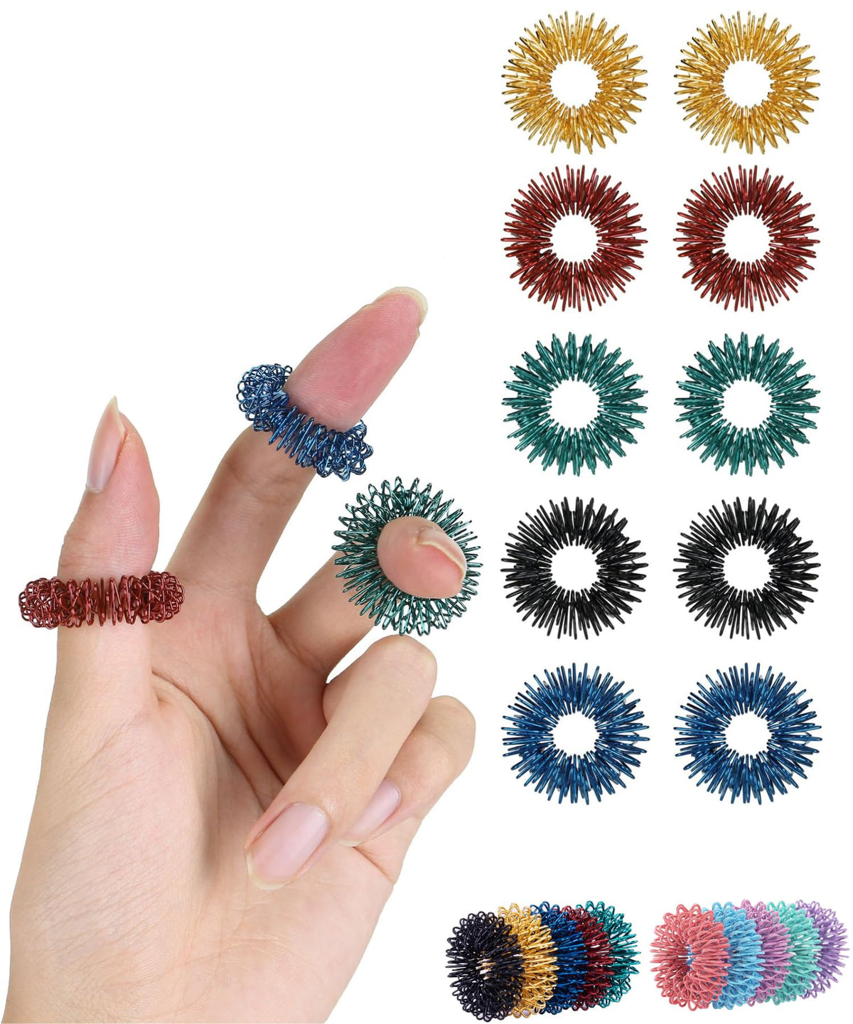 Mr. Pen- Spiky Sensory Rings, 10 Pack, Stress Relief Fidget Sensory Toys, Fidget Rings, Fidget Ring for Anxiety, Stress Relief Rings, Massager for Fidget ADHD Autism, Back to School Supplies