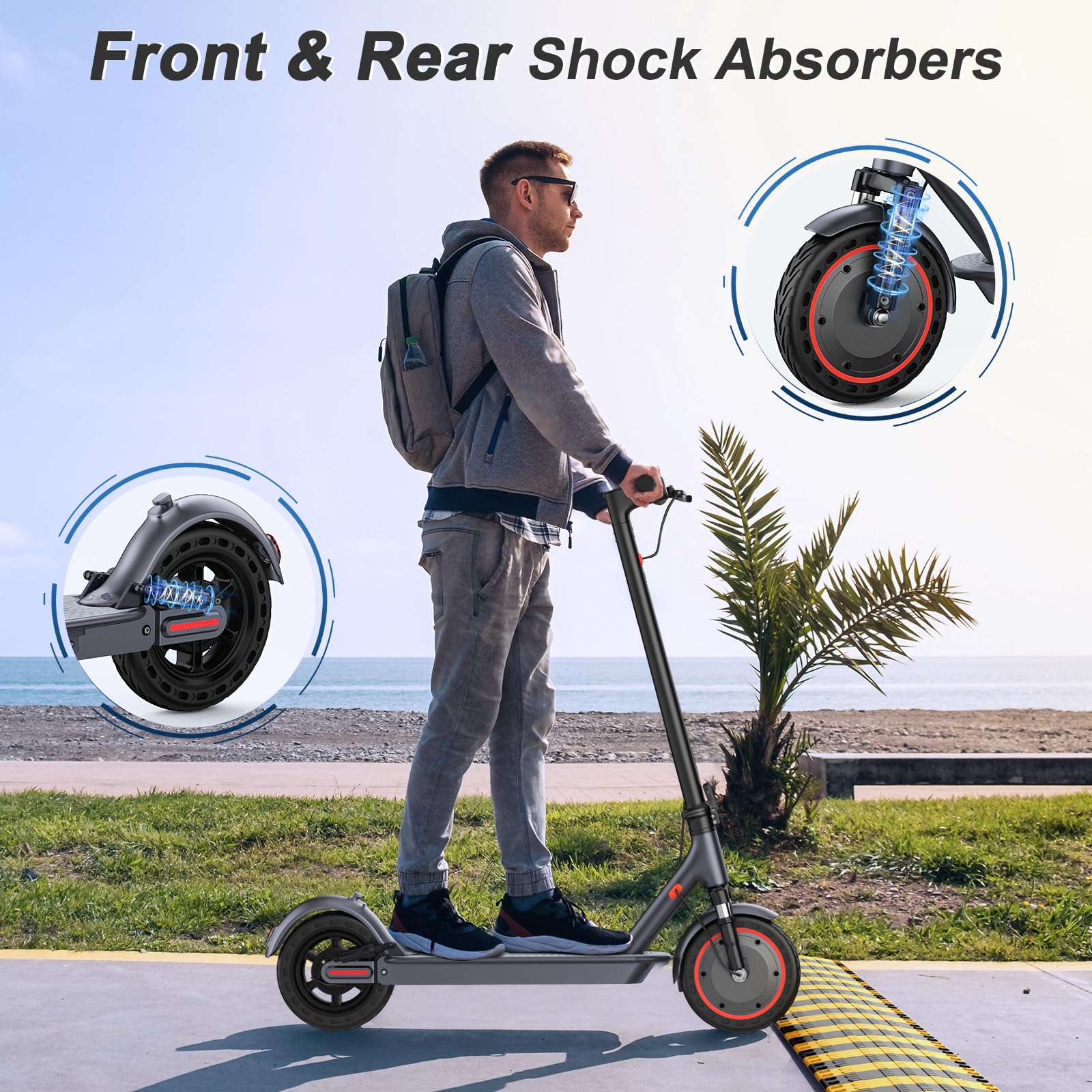 VOLPAM Electric Scooter, 350W/500W, 8.5"/10" Tires, 12/21/28 Miles Range, 16/19/22Mph, Folding E-Scooter with Dual Braking