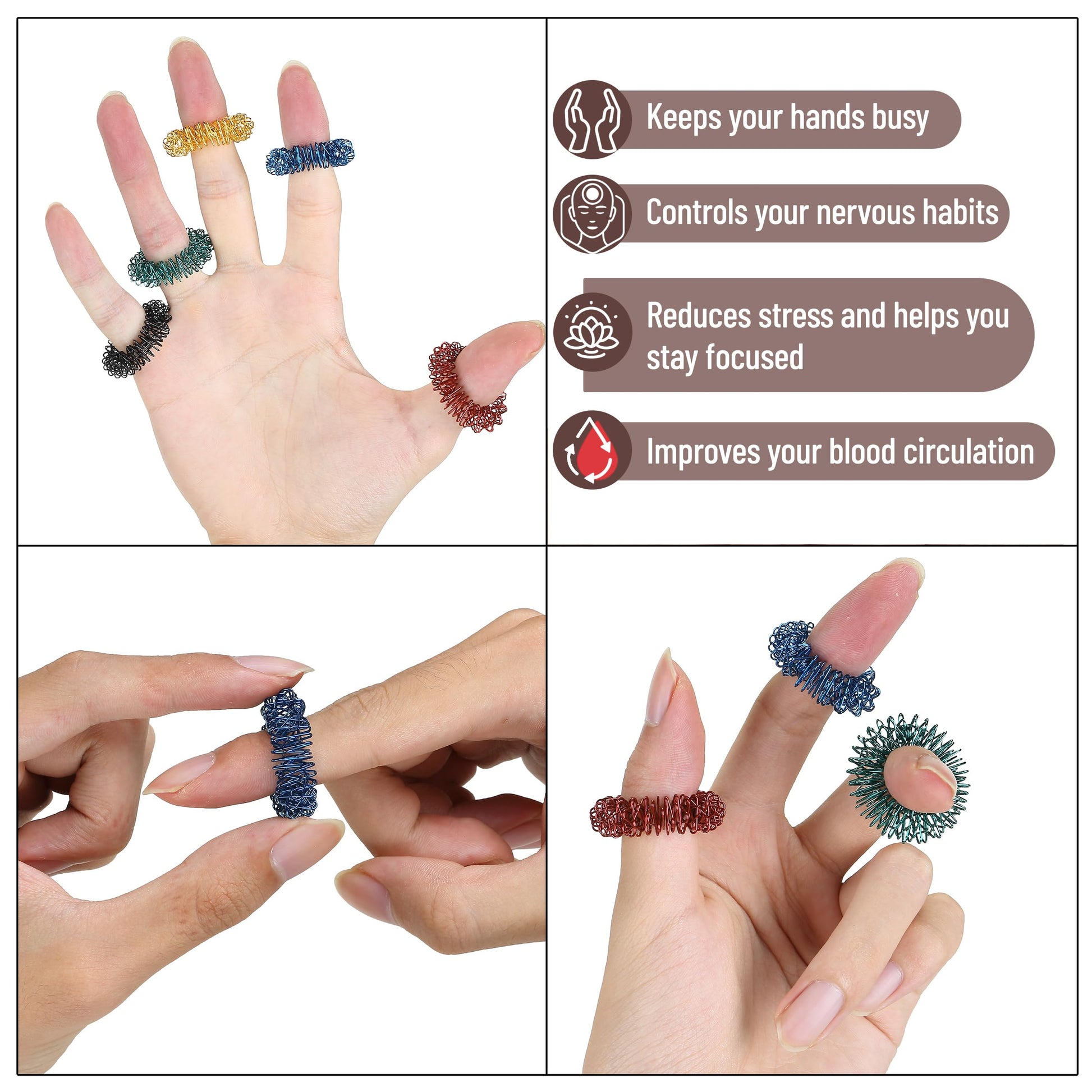 Mr. Pen- Spiky Sensory Rings, 10 Pack, Stress Relief Fidget Sensory Toys, Fidget Rings, Fidget Ring for Anxiety, Stress Relief Rings, Massager for Fidget ADHD Autism, Back to School Supplies
