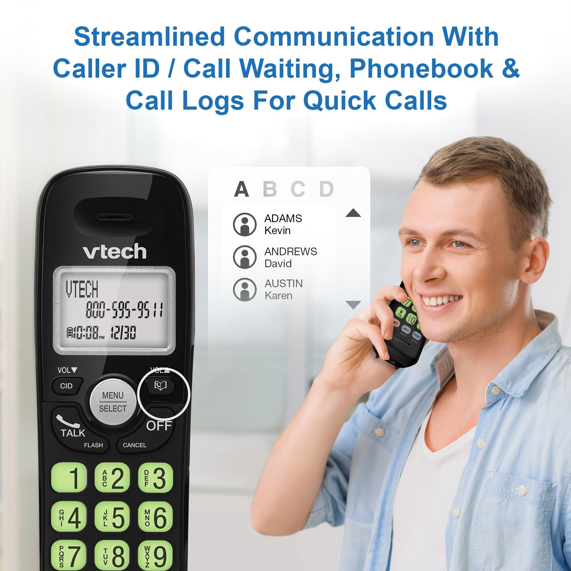 VTech Cordless Phone with DECT 6.0, Full-Duplex Speakerphone, Lighted Display, Backlit Keypad, Caller ID/Call Waiting, Volume Control, Hearing Aid Compatible, Wall Mount | VG131-11 (Black)