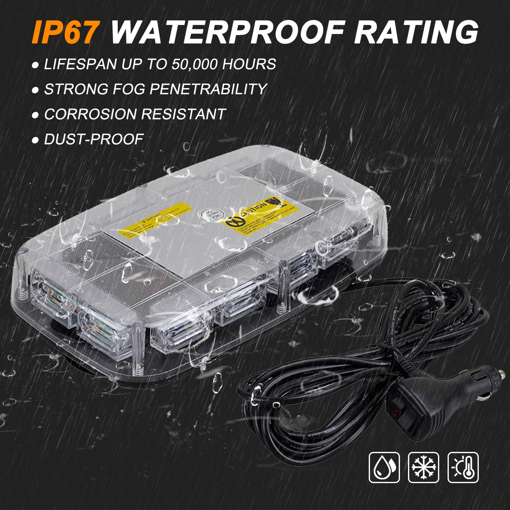 ASPL [Upgraded 5] 48LED Roof Top Strobe Lights, High Visibility Emergency Safety Warning LED Mini Strobe Light bar with Magnetic Base for 12-24V Snow Plow, Trucks, Construction Vehicles (Amber/White)