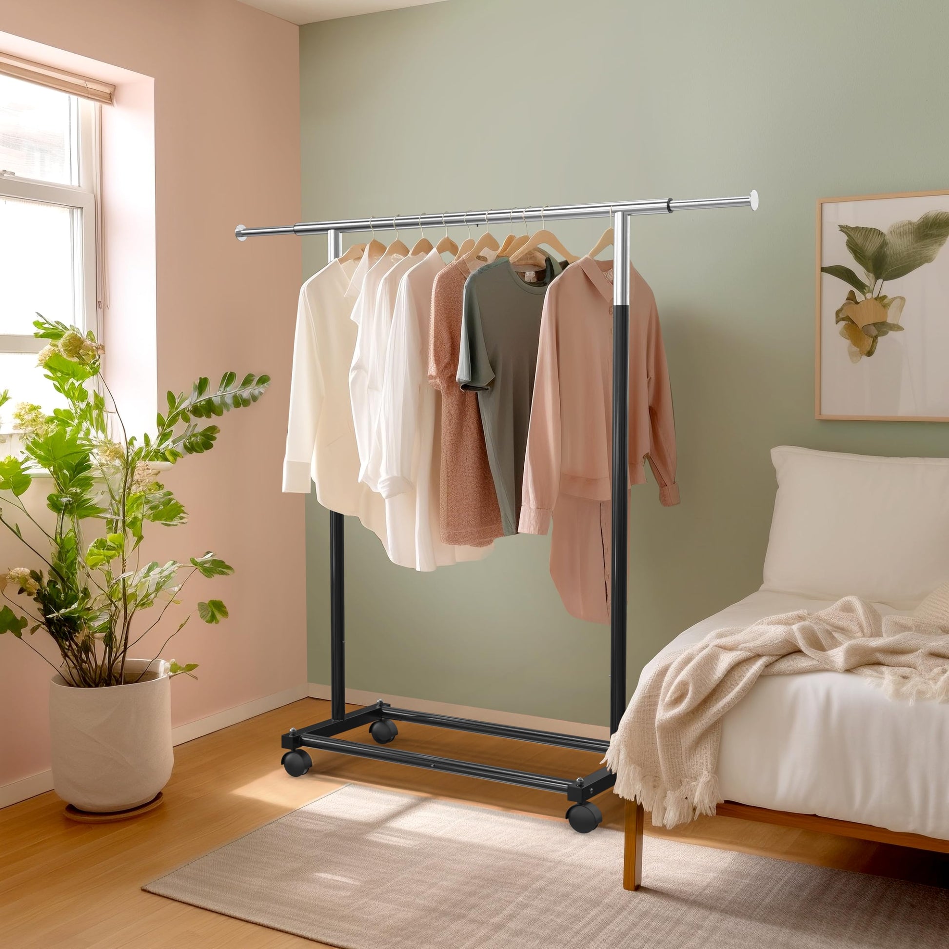 Simple Houseware Standard Rod Garment Rack, Black