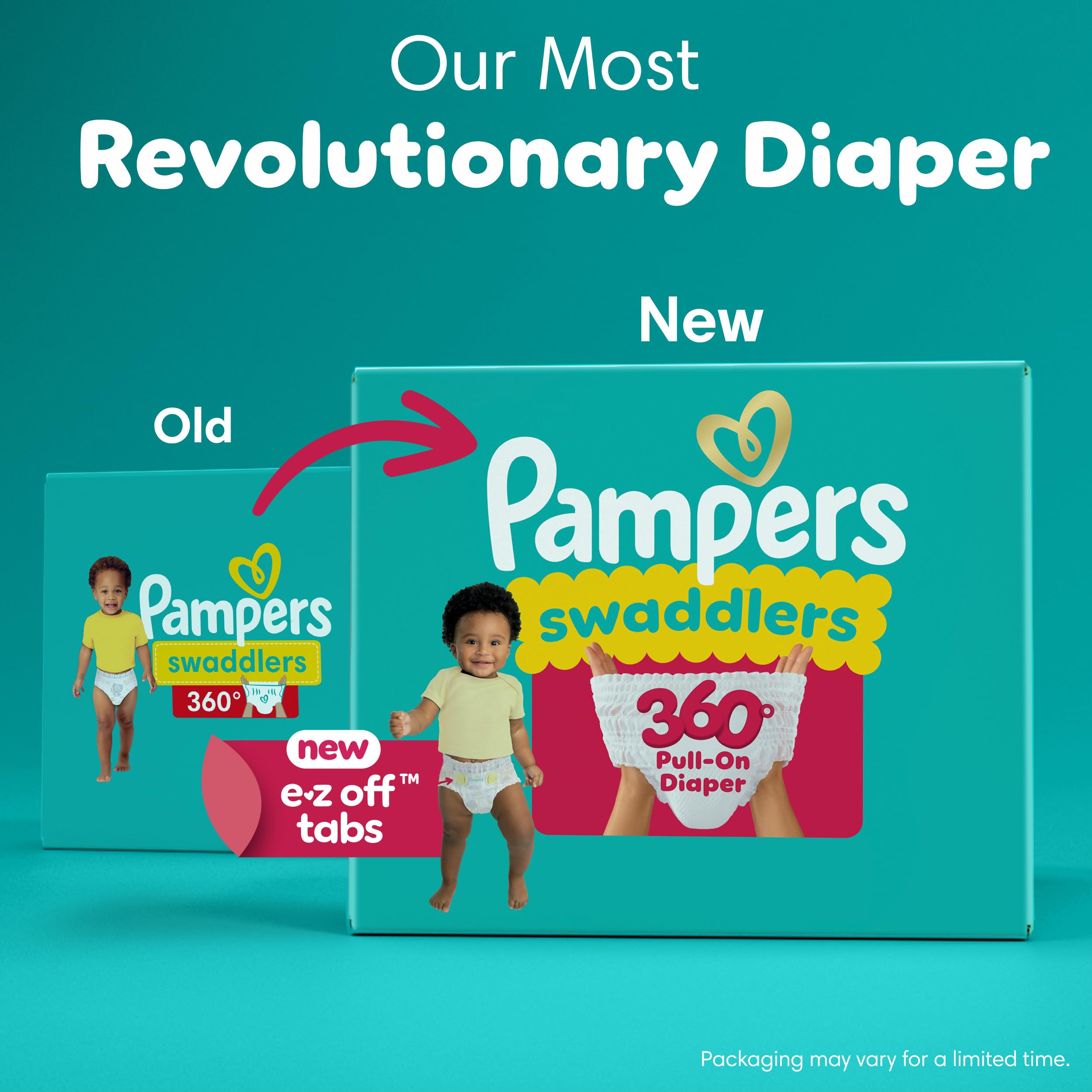Pampers Diapers - Swaddlers 360 degrees - Size 5, 116 Count, up to 100% Leakproof Comfy Dry Fit, Designed for Easy Changes, Pull On Baby Diaper (Packaging May Vary)