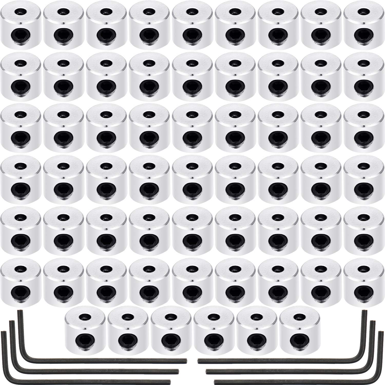 Leinuosen 60 Pieces Pin Keepers Locking Clasp Pin Backs Replacement with Wrench (Silver Color, 6 x 5 mm)