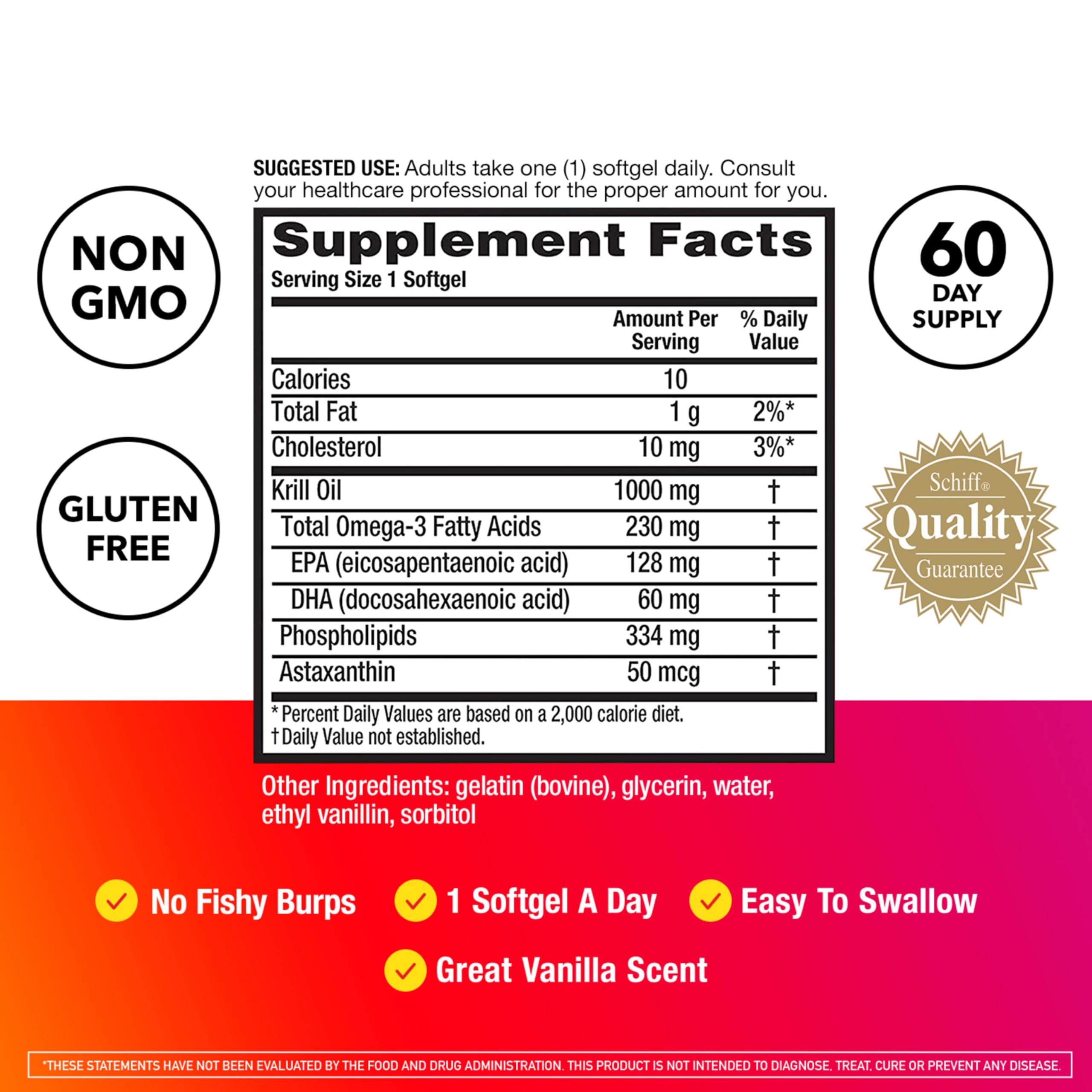 MegaRed Ultra Strength 1000mg Omega-3 Krill Oil Supplement with EPA/DHA, Astaxanthin & Phospholipids, No Fish Oil Aftertaste Supports Heart, Brain, Joint and Eye Health, 60 Count Softgels.