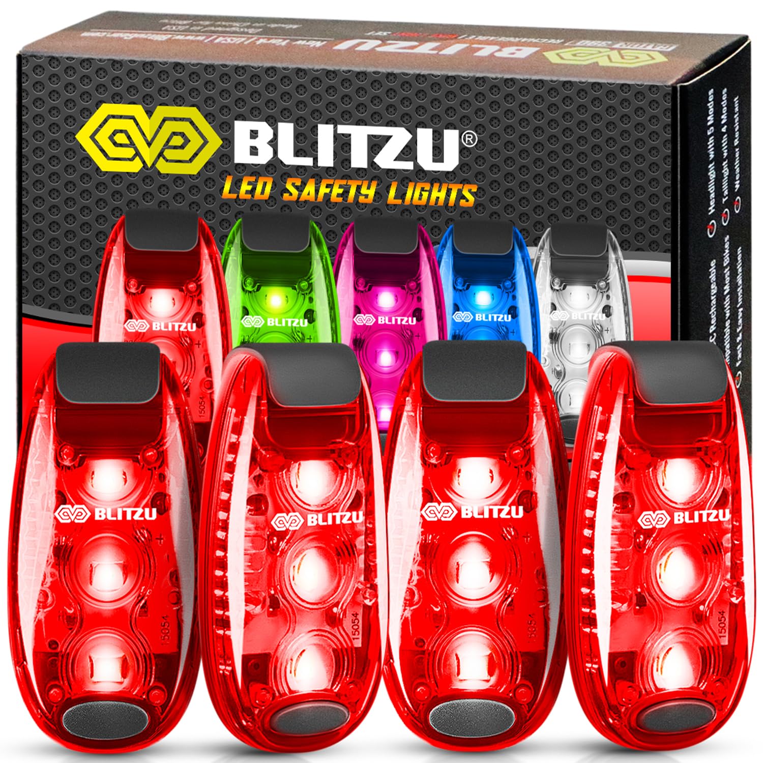4er Pack LED-Sicherheitsleuchten, zum Anklippen, reflektierende Ausrüstungsleuchten für Spaziergänge bei Nacht, Laufen, Joggen, gut sichtbares Blitzlichtzubehör für Läufer, Kinder, Wandern, Kajakfahren, Radfahren, Camping, Boot, Rot