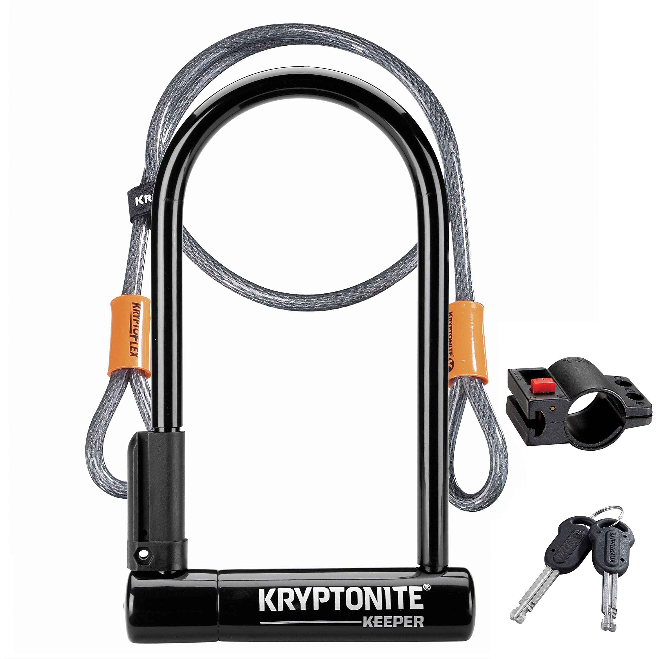 Kryptonite Keeper Fahrrad-Bügelschloss Standard mit geflochtenem Stahlkabel, robustes Diebstahlsicheres Fahrrad-Bügelschloss, 12 mm Bügel und 10 mm x 1,2 m langes Sicherheitskabel mit Halterung und Schlüsseln, Schwarz
