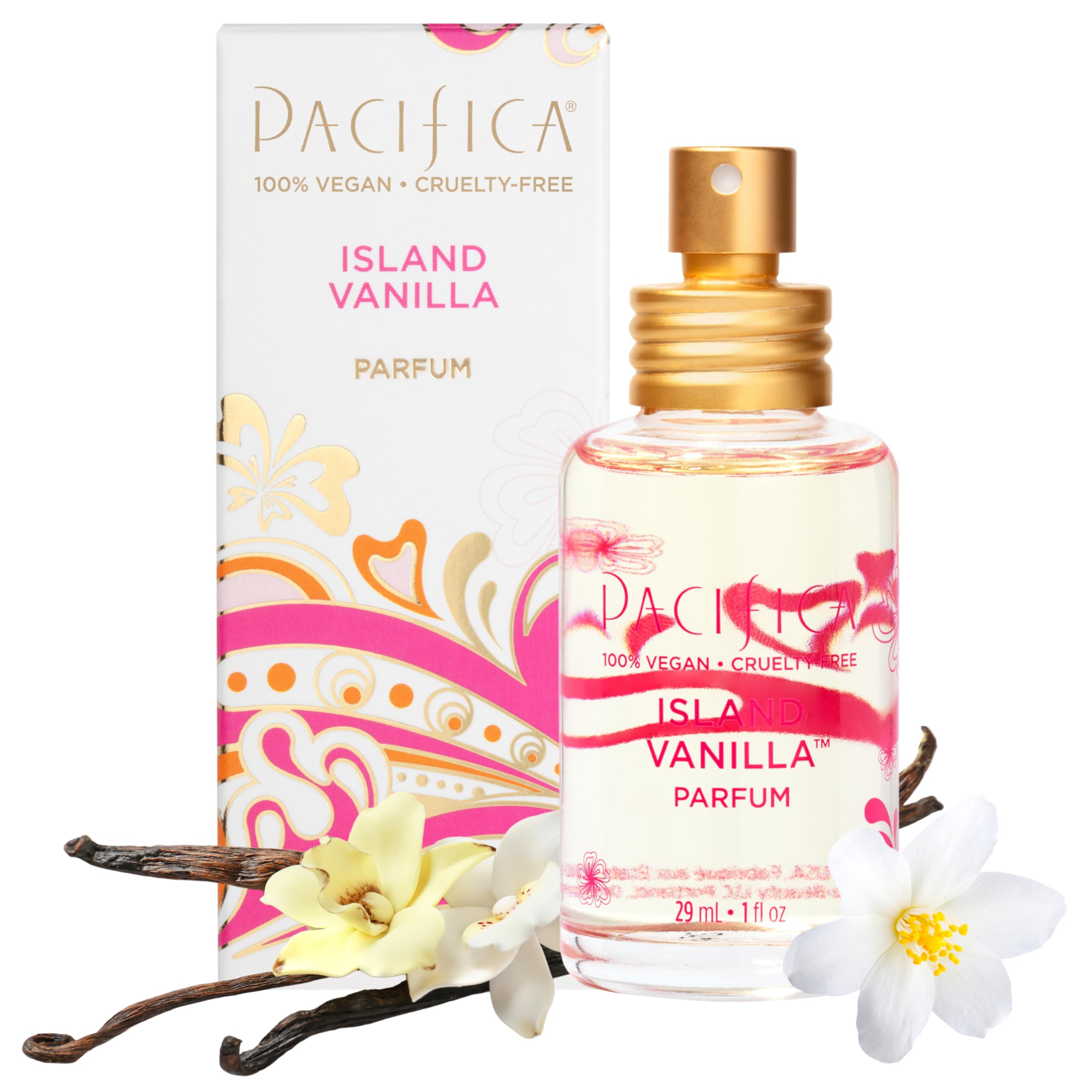 Pacifica Island Vanilla Perfume - Clean Vanilla Fragrance for Women - Warm Tropical Aroma - Long-Lasting Clean Beauty Non Toxic Scent, Vegan & Cruelty-Free, 1 oz Travel-Friendly Spray
