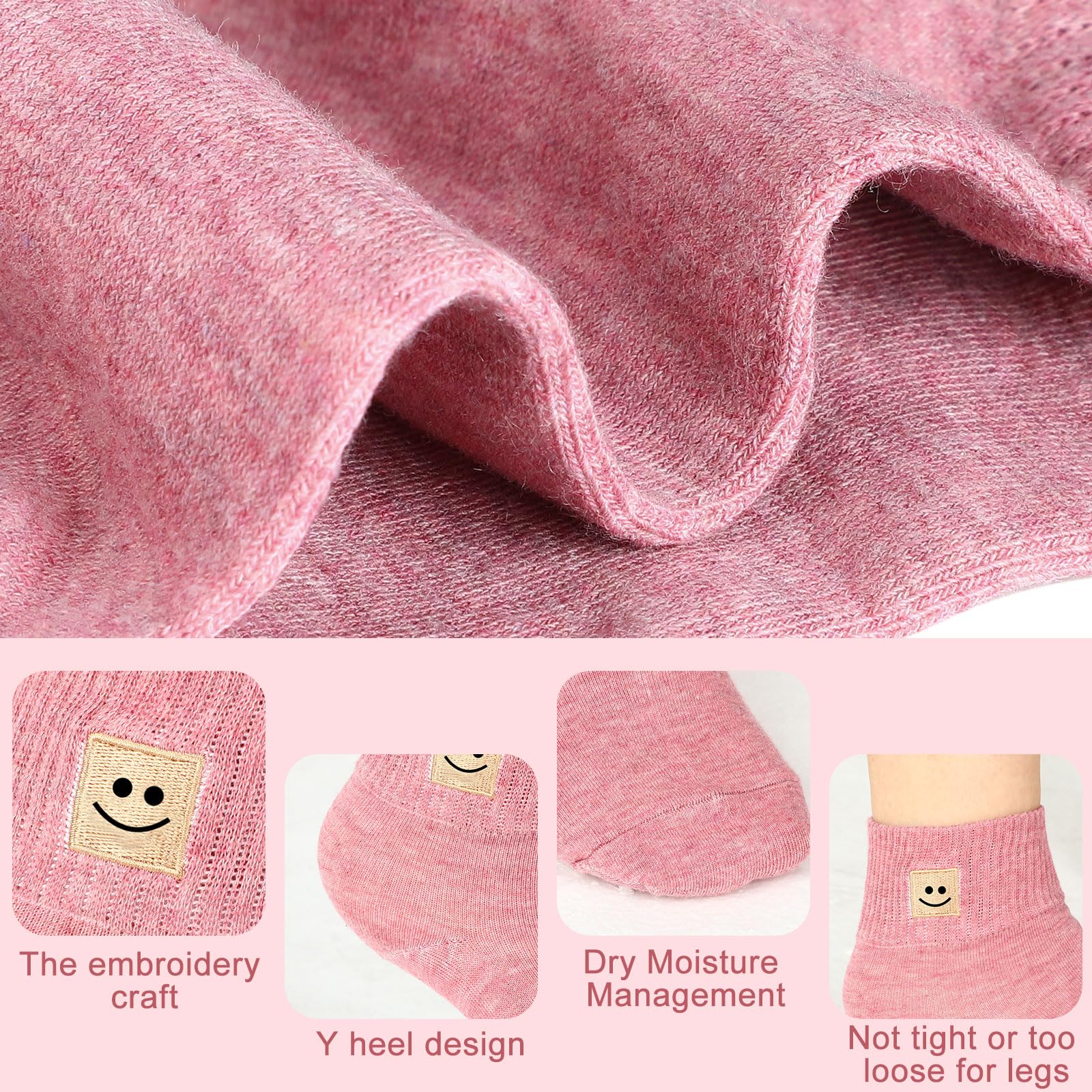 Eurzom 10 Pairs Socks Womens Crew Elastic Ankle Length Cotton Socks Aesthetic Cute Lightweight Low Cut Gifts for Women(Smile)