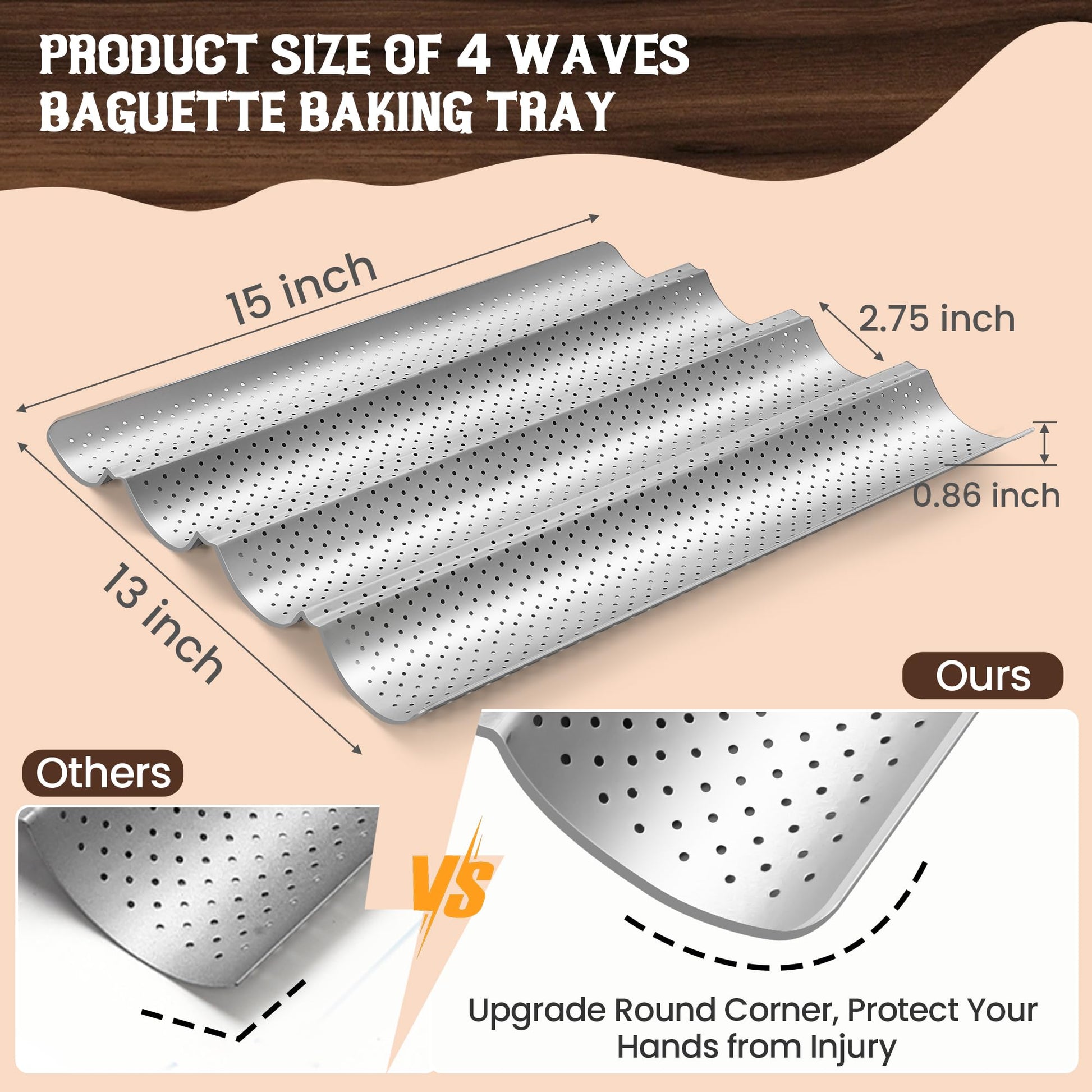 Pavsrmy Baguette Bread Pan, Premium Nonstick Perforated Baguette Pan for French Bread Baking, 4 Loaves Baguette Baking Tray for Sourdough, Italian Bread, Perfect for Creating Crisp Golden-Brown Crust