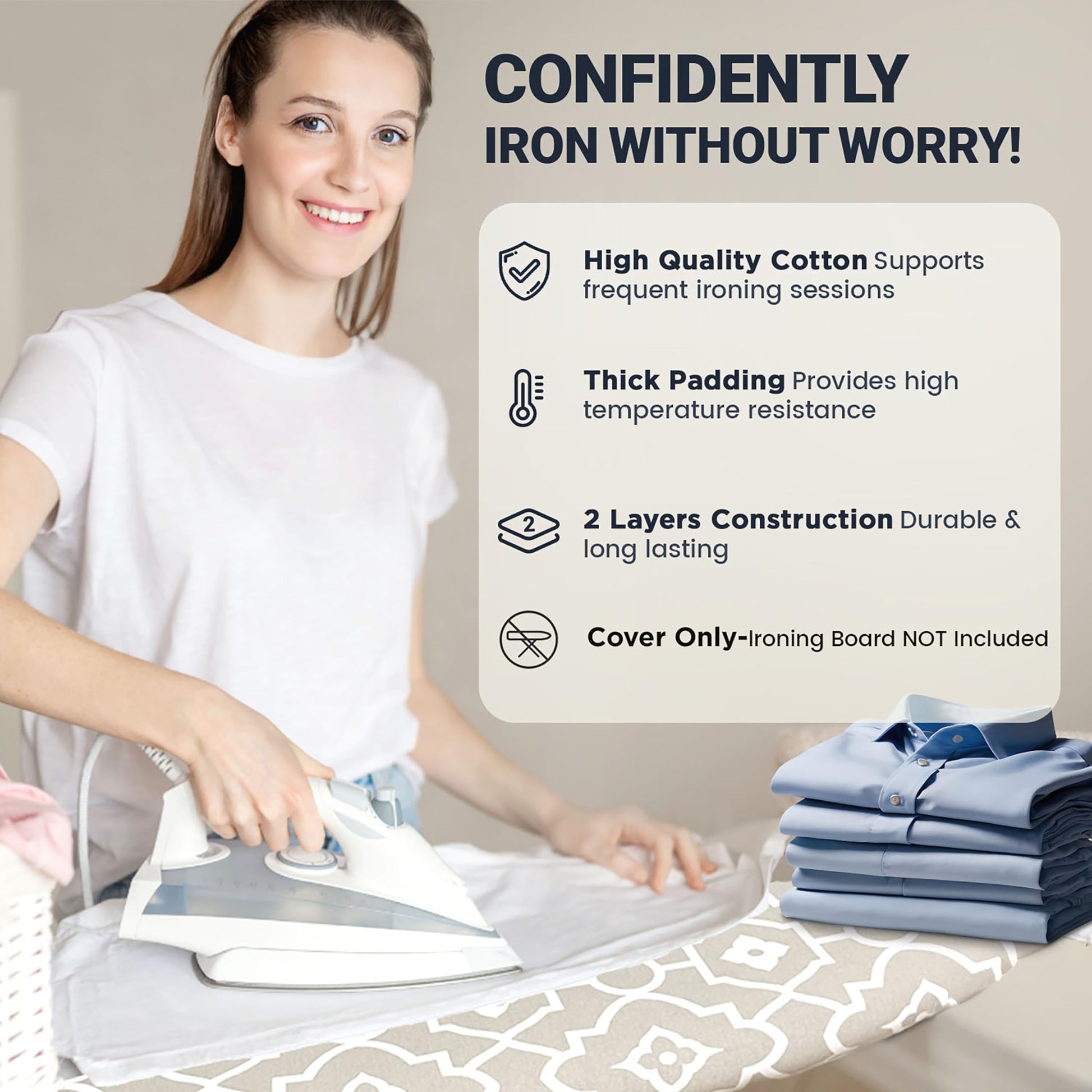 UniSimp Ironing Board Cover and Pad 15X54“ - Extra Thick Natural Cotton, Scorch & Stain-Resistant Padding, Standard Size Iron Board Cover with Metal Fasteners Heavy Duty Elastic Edge, Heatproof