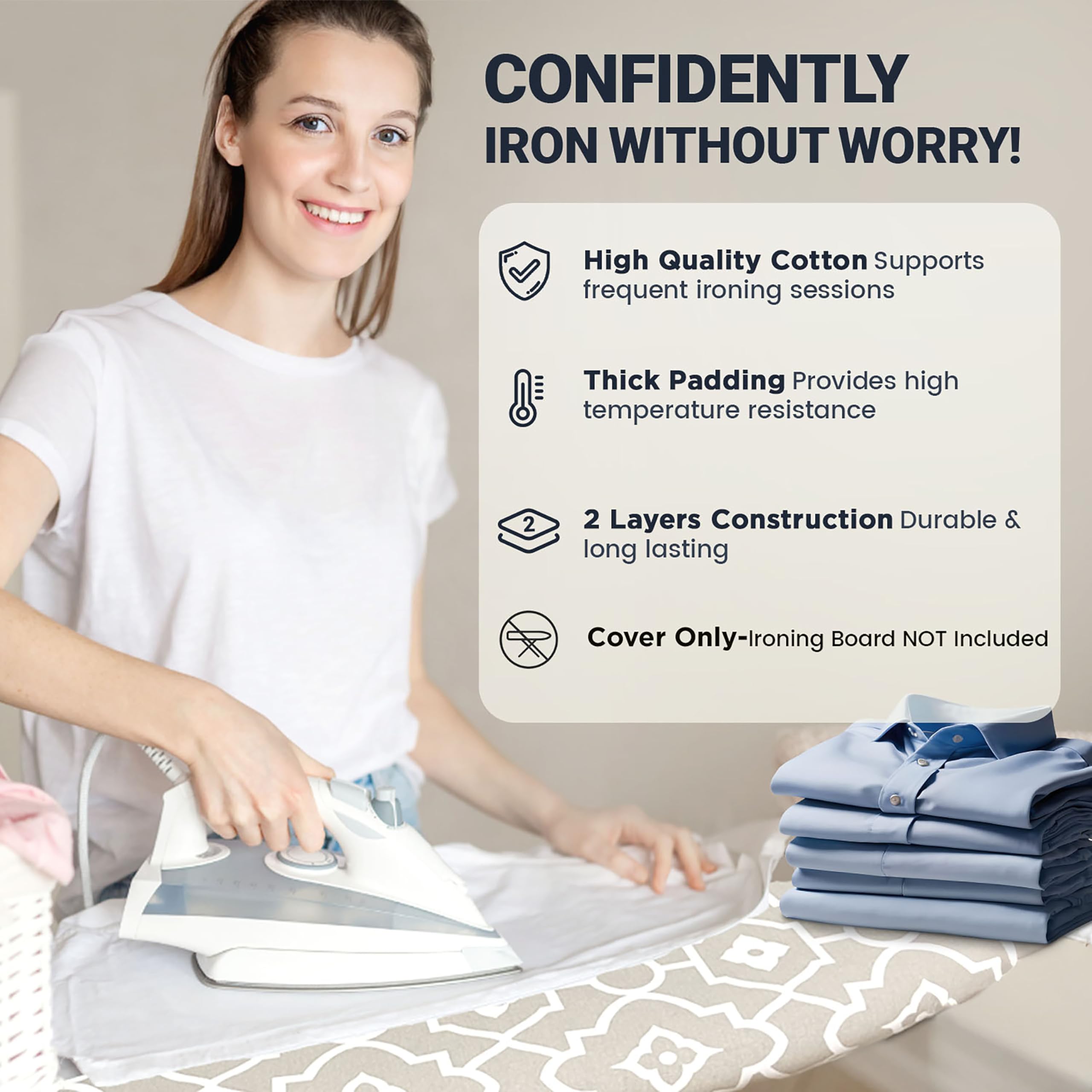 UniSimp Ironing Board Cover and Pad 15X54“ - Extra Thick Natural Cotton, Scorch & Stain-Resistant Padding, Standard Size Iron Board Cover with Metal Fasteners Heavy Duty Elastic Edge, Heatproof