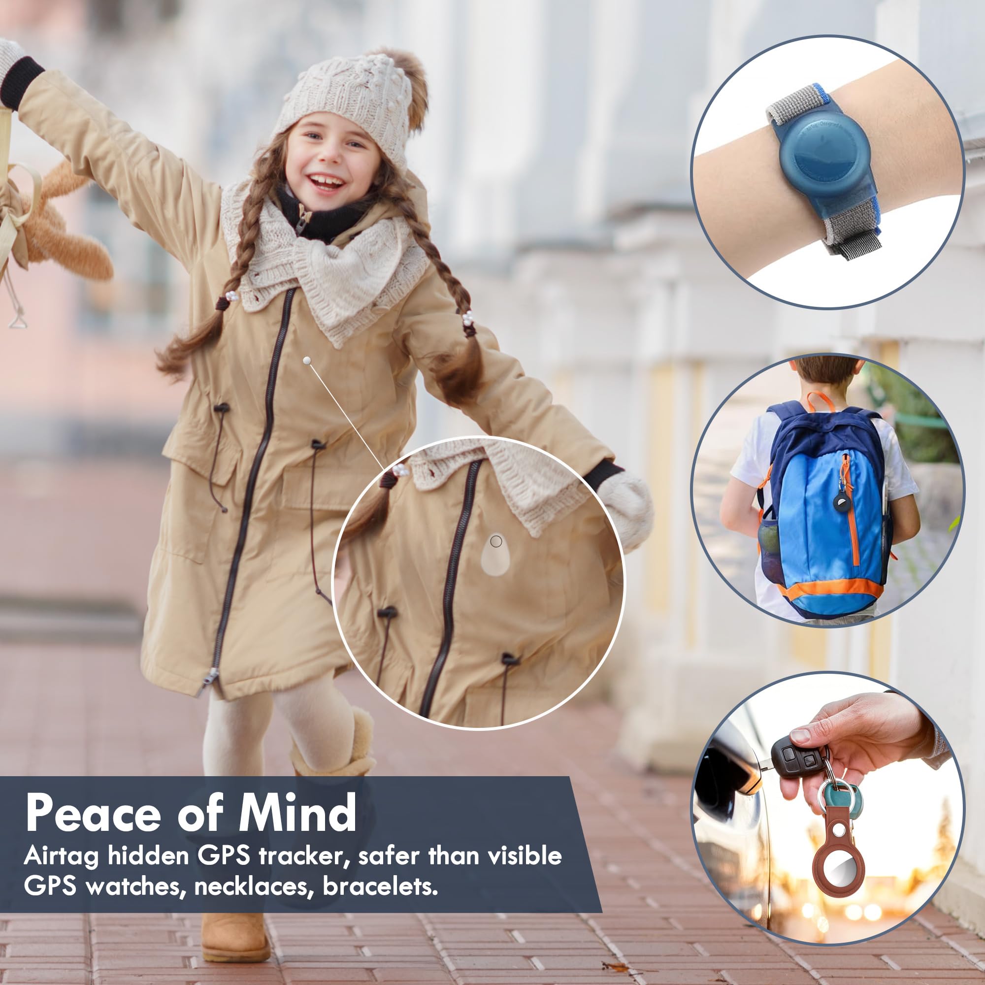 Lulaven for Airtag Holder for Kids Hidden 2 Pack GPS Tracker Case, Anti-Removal Security Air Tag Case with Pins, GPS Cover Suitable for Children, Elderly, Pets, Backpack, Luggage (Black, White)