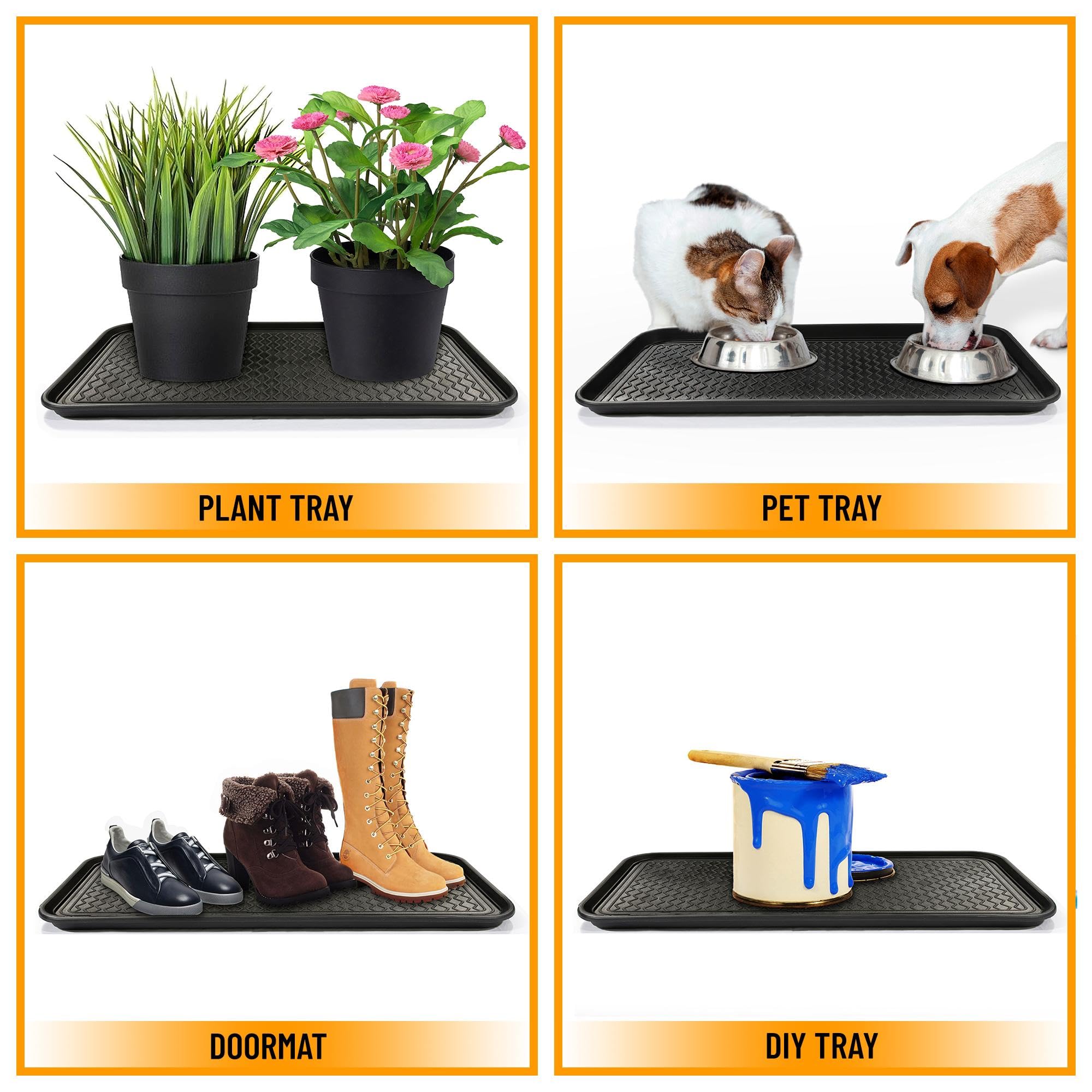 Ottomanson 15” x 30” Multi-Purpose Boot Tray - Waterproof Mat for Shoes, Pet Food, Litter Box, Painting & Planting - 1.2” Raised Edge for Spill Protection