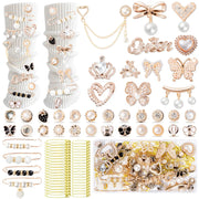 RQAYE 80pcs Junk Socks Charms Kit, Brooches and Pins for Women,Gold Shoe Charms,Shoe Charms for Sneakers, Safety Pin,Sock Charms Kit Bulk for Hat Clothes，Sock Jewelry Charms
