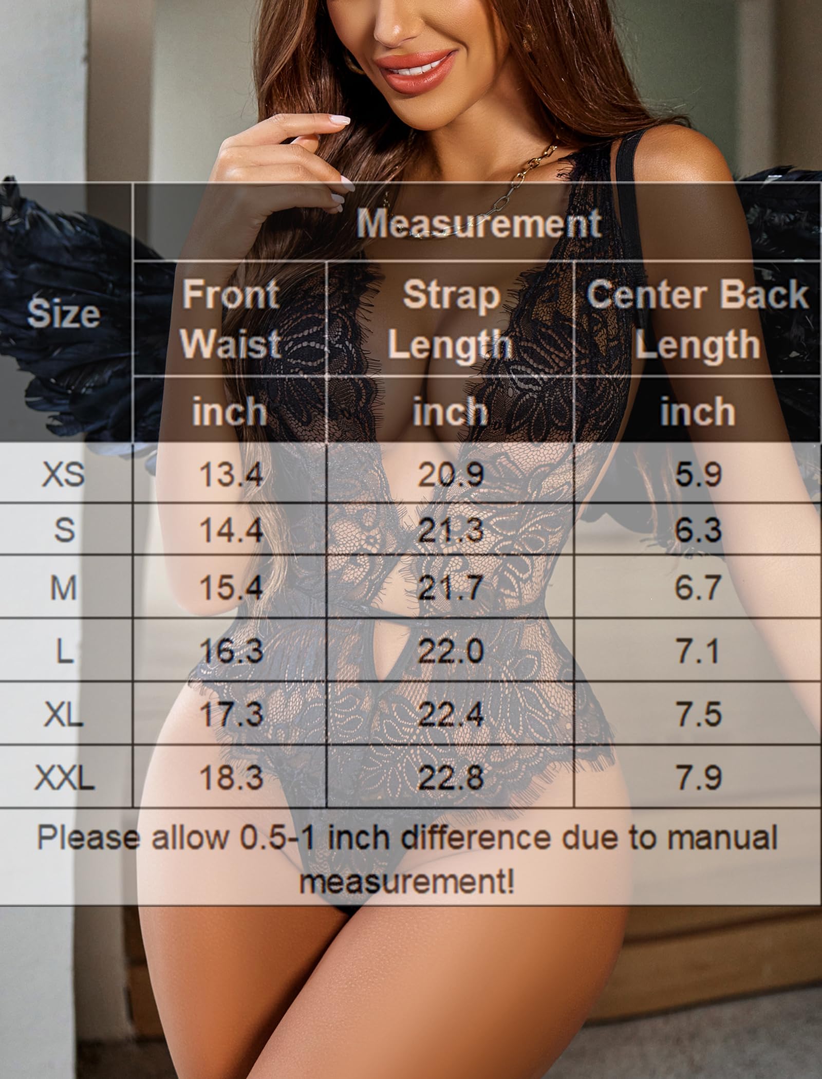 Avidlove Women One Piece Lingerie Lace Bodysuit Deep V Teddy Mini Babydoll Fairy Costumes (Medium, 1-black)