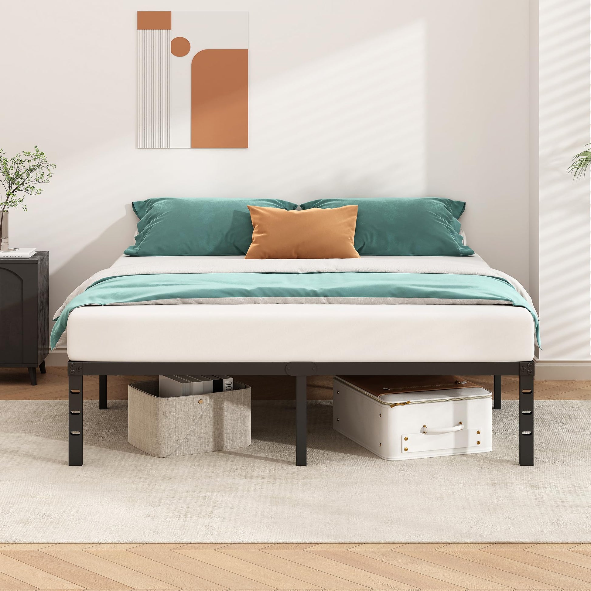 HLIPHA Metal Platform Bed Frame 14 Inch Tall,No Box Spring Needed,Twin Size Bed with Heavy Duty Strong Support Slats,Easy to Assemble,Black