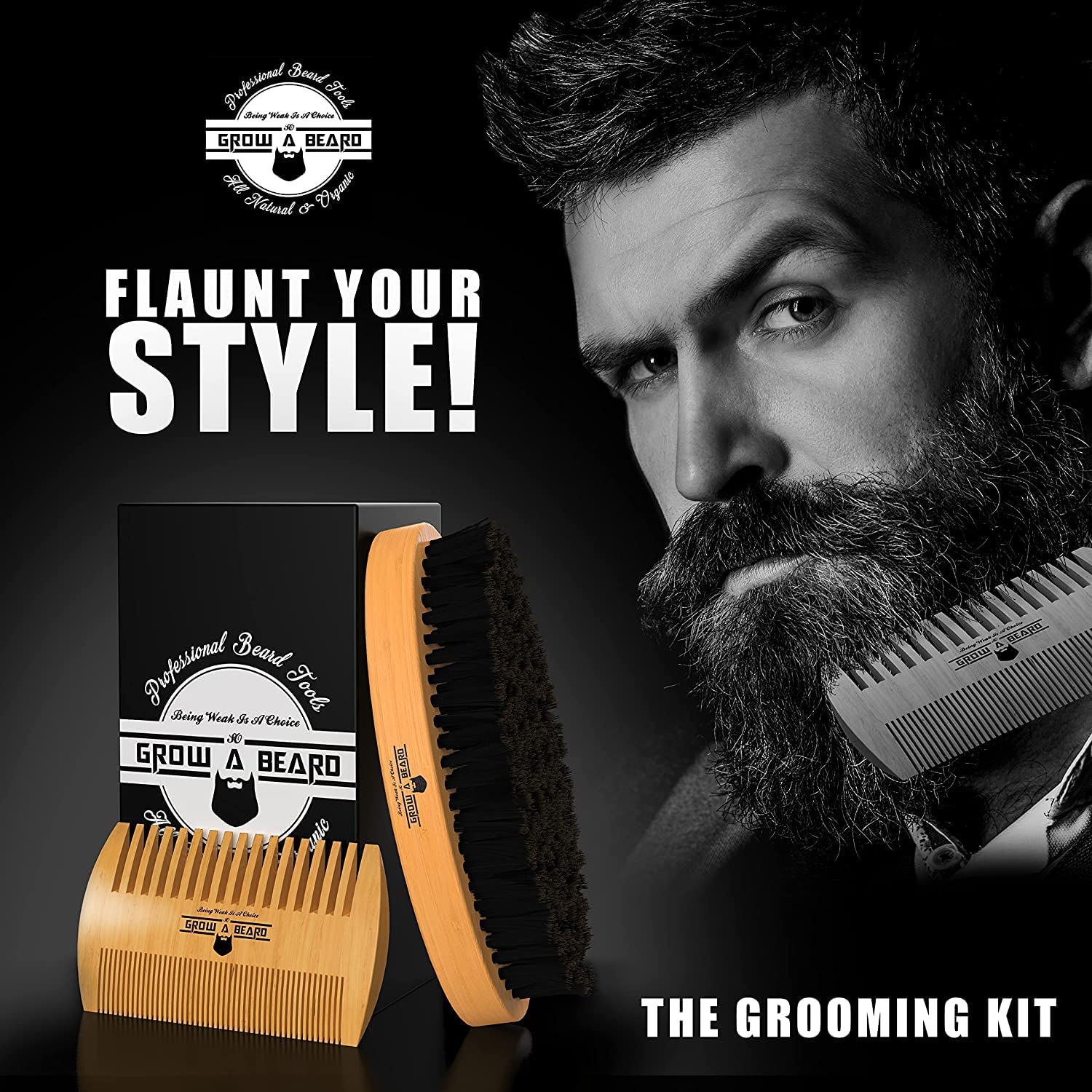 Beard Straightener Grooming Kit for Men, Beard Growth Kit, Wash, Brush & Comb, Unscented Growth Oil, All Natural Chanel Balm, Conditioner, Razor & Scissors, Great Gift Idea for Men's (Bamboo)