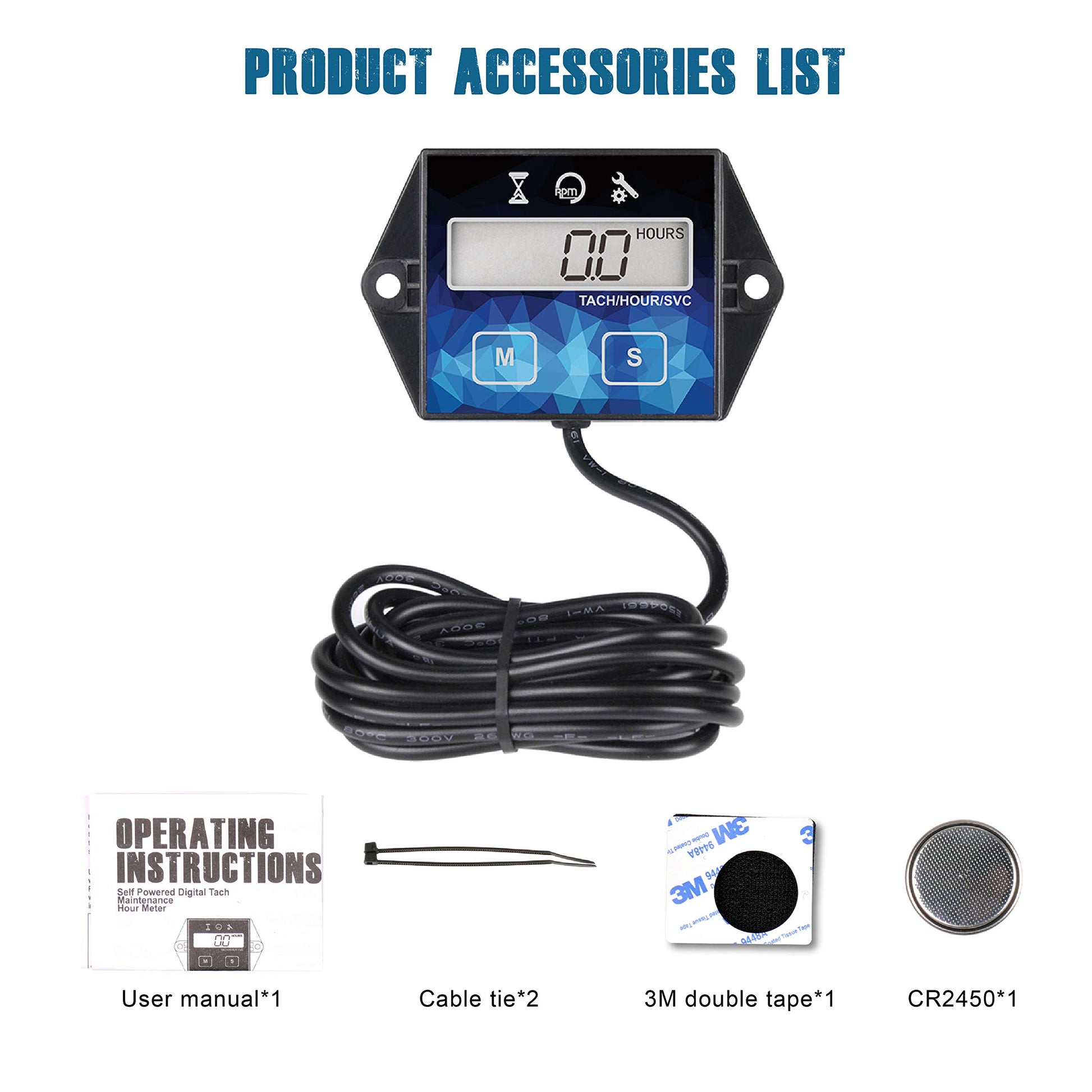 Runleader Small Engine Hour Meter, Digital Tachometer, Maintenance Reminder, Battery Replaceable, User Shutdown, Use for ZTR Lawn Mower Tractor Generator Marine Outboard ATV (HM011F)