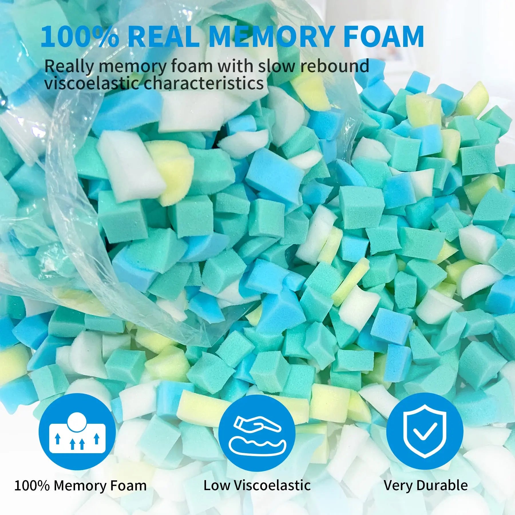 Welacer Shredded Memory Foam Filling 10lbs for Bean Bag Filler, Pillow Stuffing Cushion Arts Crafts Refill, Without Added Gel Particles, Premium Soft and Great for Stuffing, Multi Color and Shape