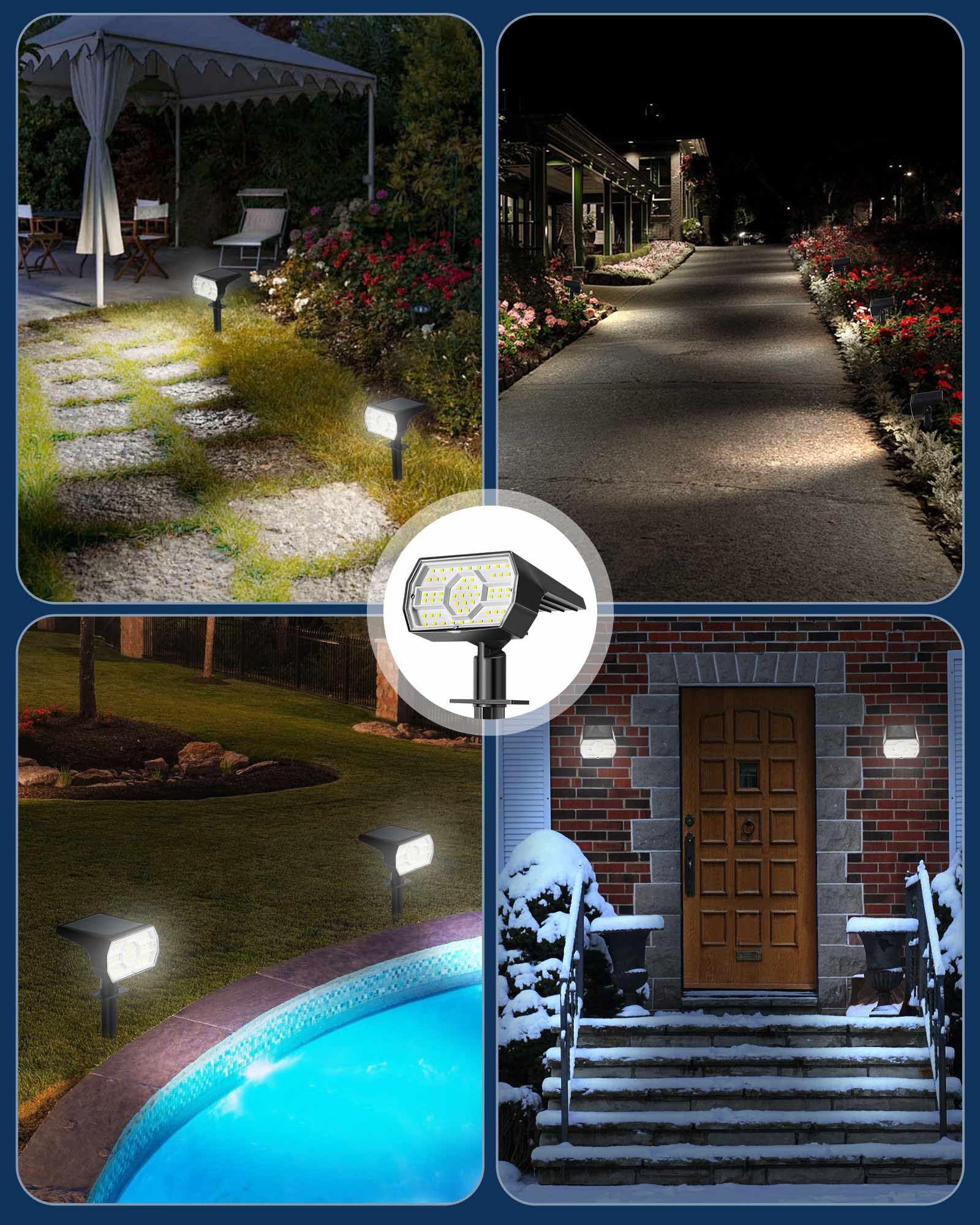 Kaxiida Solar Lights Outdoor Waterproof IP68, 3 Lighting Models Solar Powered Spot Lights Outdoor, 56LED Solar Lights Dusk to Dawn for Yard Patio Garden Pathway Landscape Lighting
