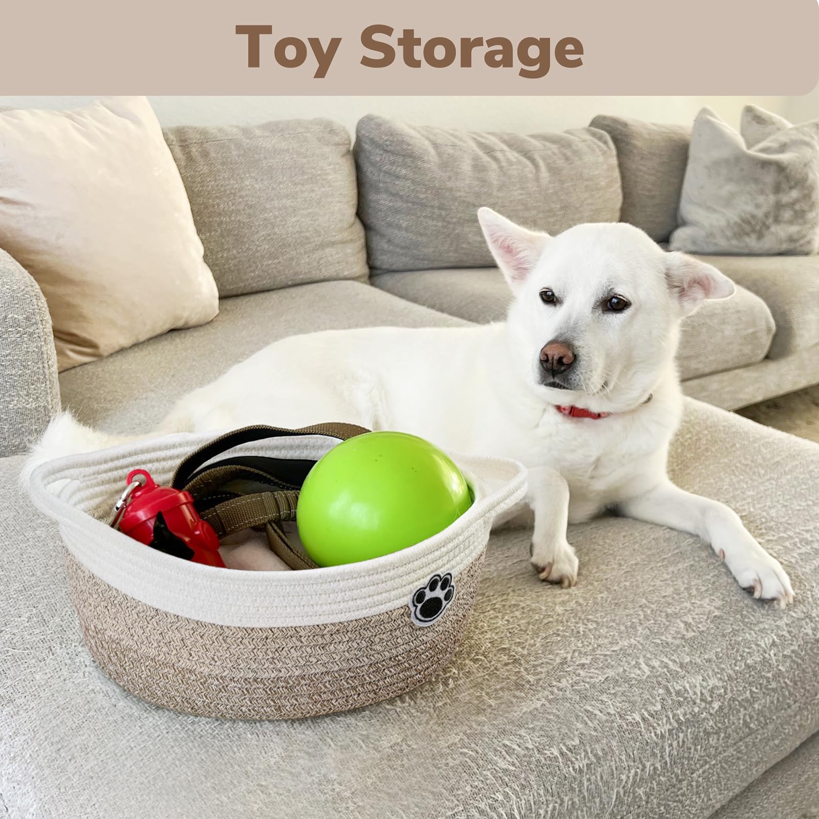 HiChen Dog Toy Basket Small Gift Basket for Baby, Woven Storage Baskets for Dog Cat, Nursery Storage Baskets for Diapers, Towels, 12"x 8" x 5" Mixed-Brown
