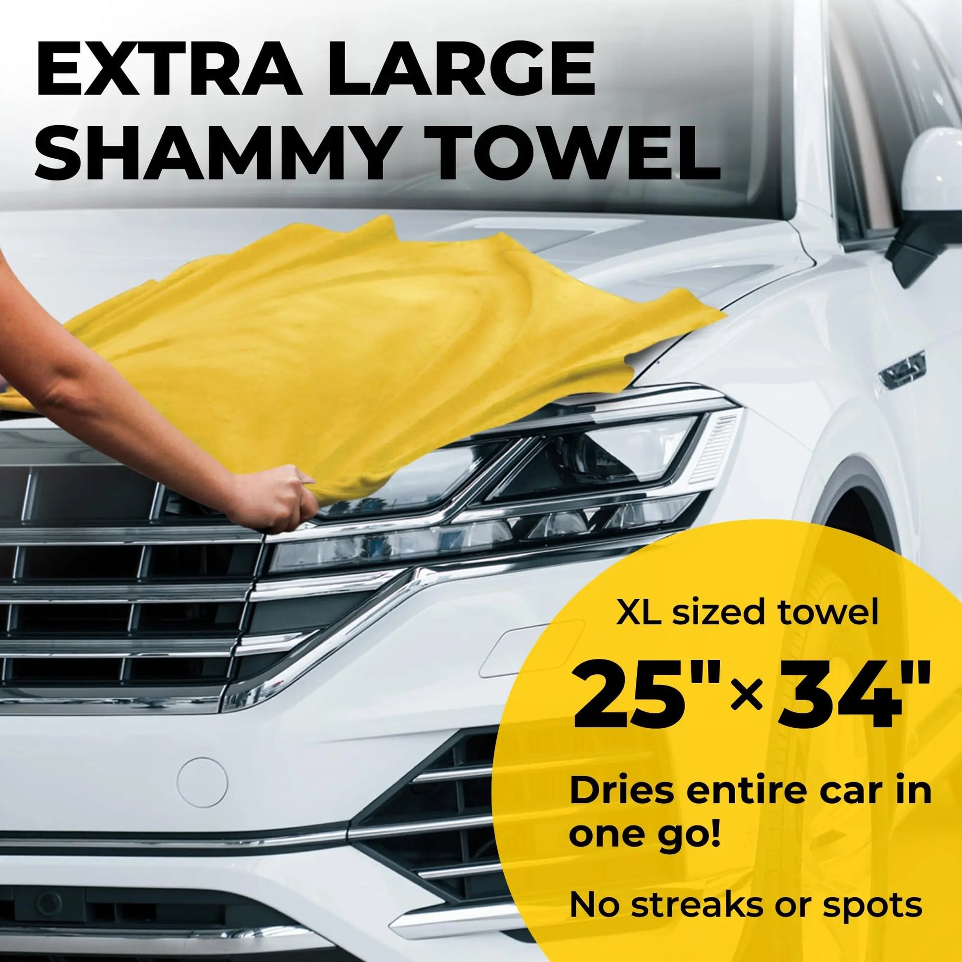Premium XL Shammy Towel for Car - 2pk (34”x25”) - Super Absorbent Chamois Cloth - Spots & Scratch-Free - Reusable Car Drying Towels