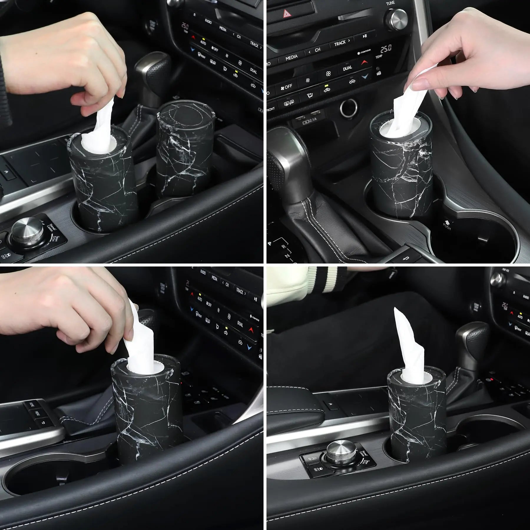 SINGARO Car Tissue Holder, 4 Pack Car Cup Holder Facial Tissues with Travel Tissue Bag, Quick and Convenient Flower Combination Car Tissue Box(4 Canisters/200 Tissues) Black