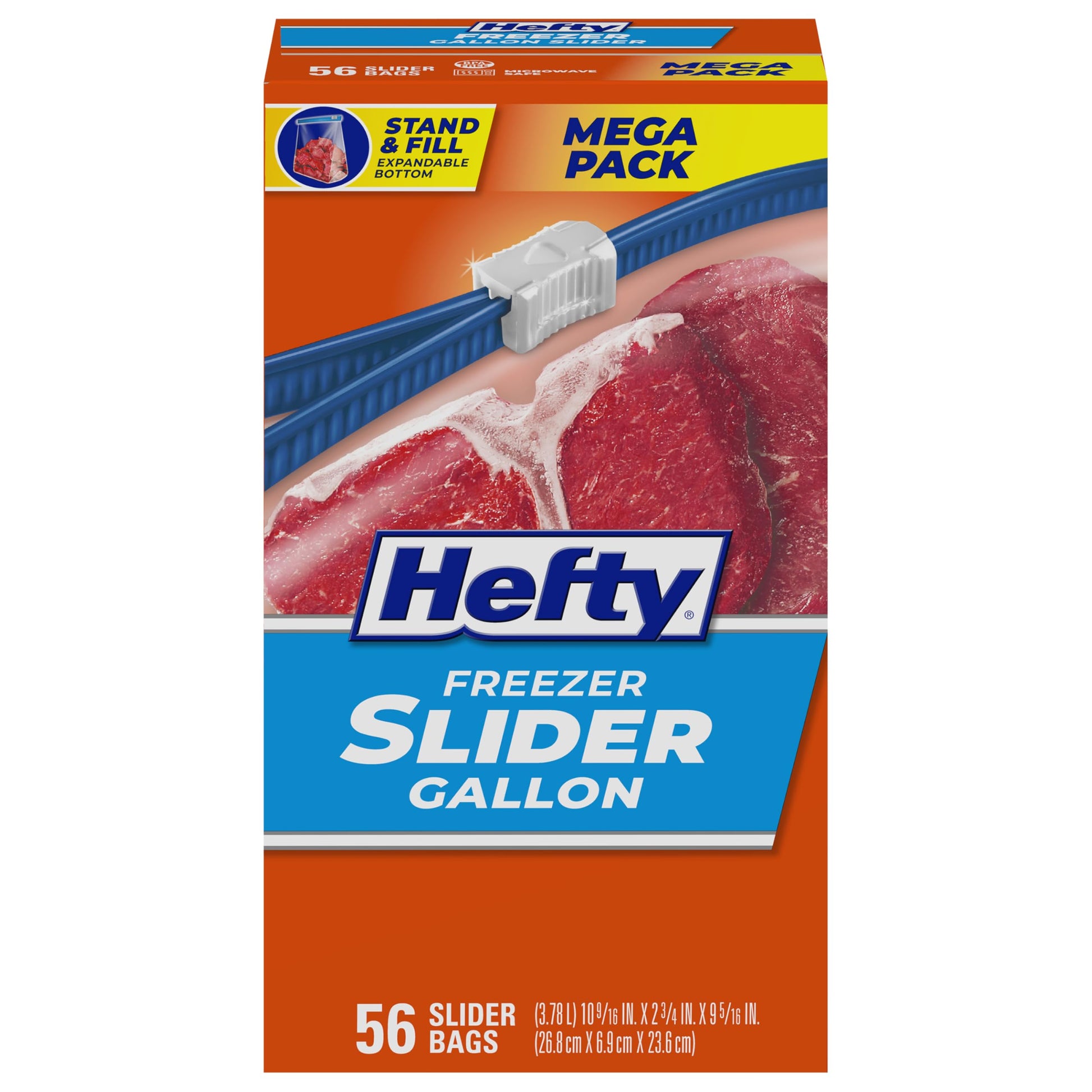 Hefty Slider Freezer Kitchen Storage Bags, Gallon Size, 56 Count