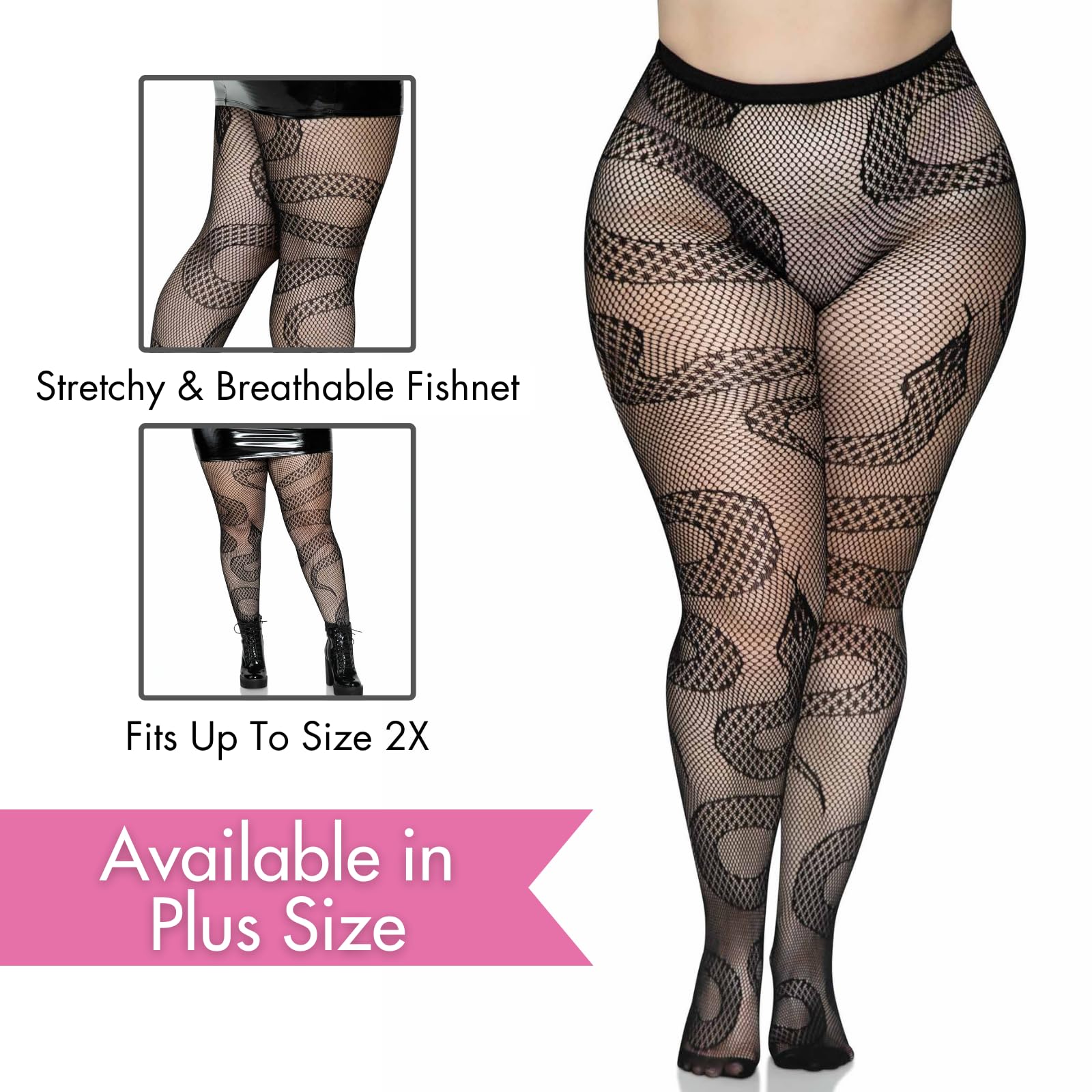 Leg Avenue womens Dark Alternative Animal Fishnet Tights Hosiery, Snake, One Size US