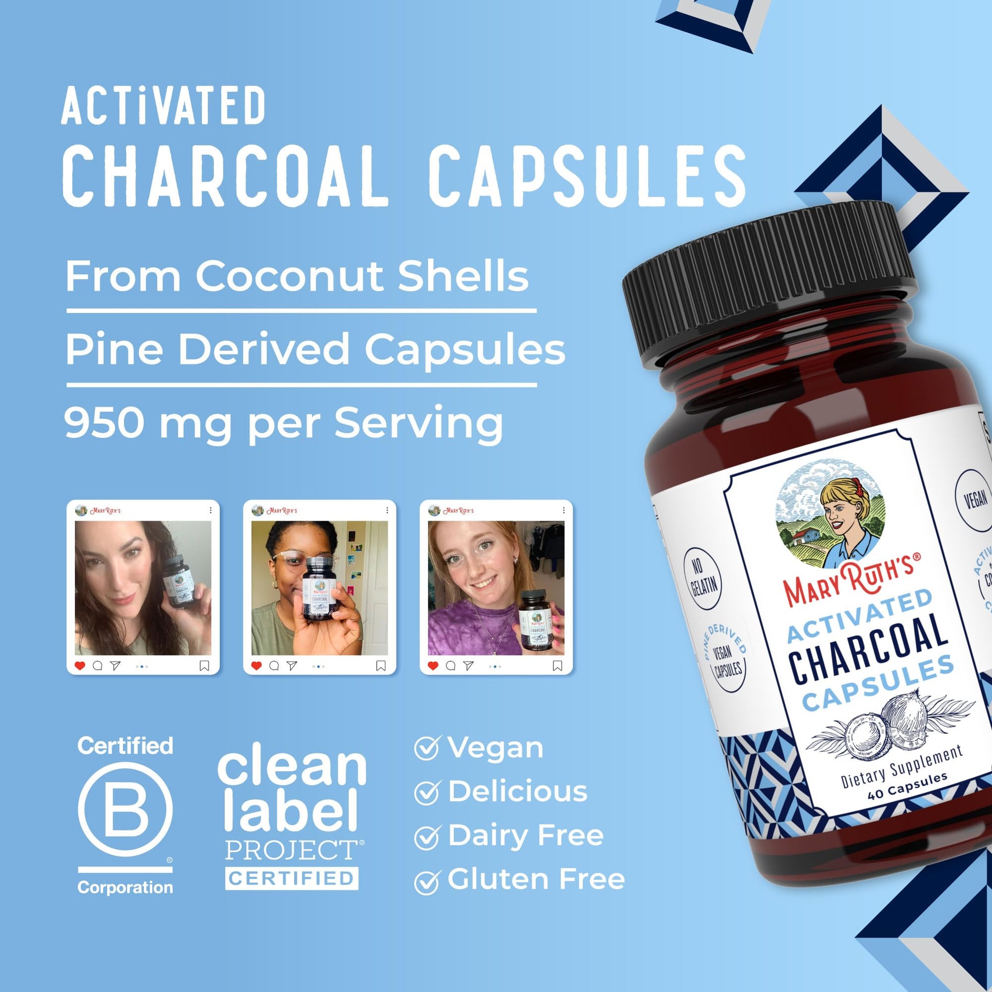 MaryRuth Organics Activated Charcoal Capsules | Substance Adsorption | Derived from Coconut Shells | Vegan Capsules from Pine Trees | Non-GMO | Gluten Free | 40 Count