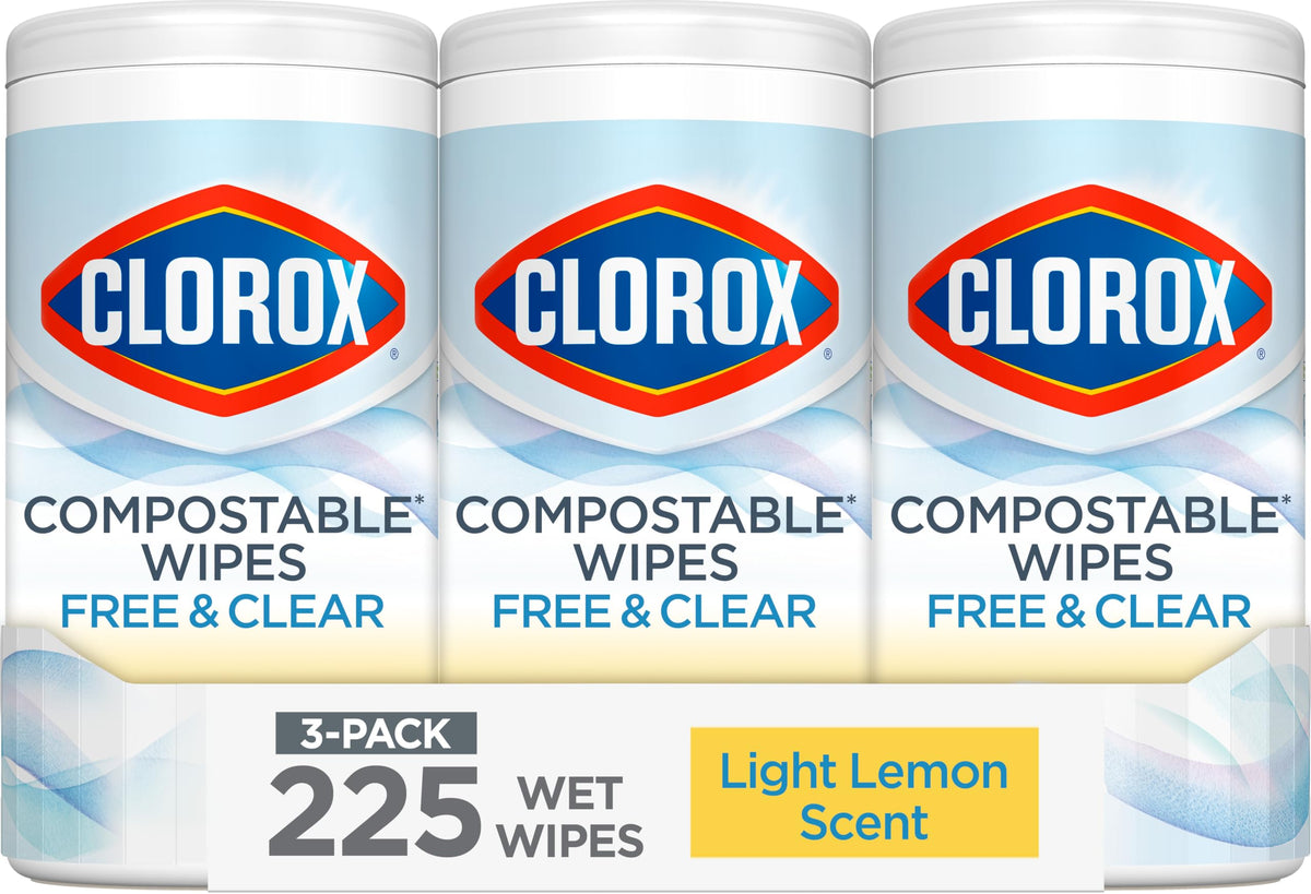 Clorox Free & Clear Reinigungstücher, leichter Zitronenduft, 75 Stück, 3er-Pack (Verpackung kann variieren)