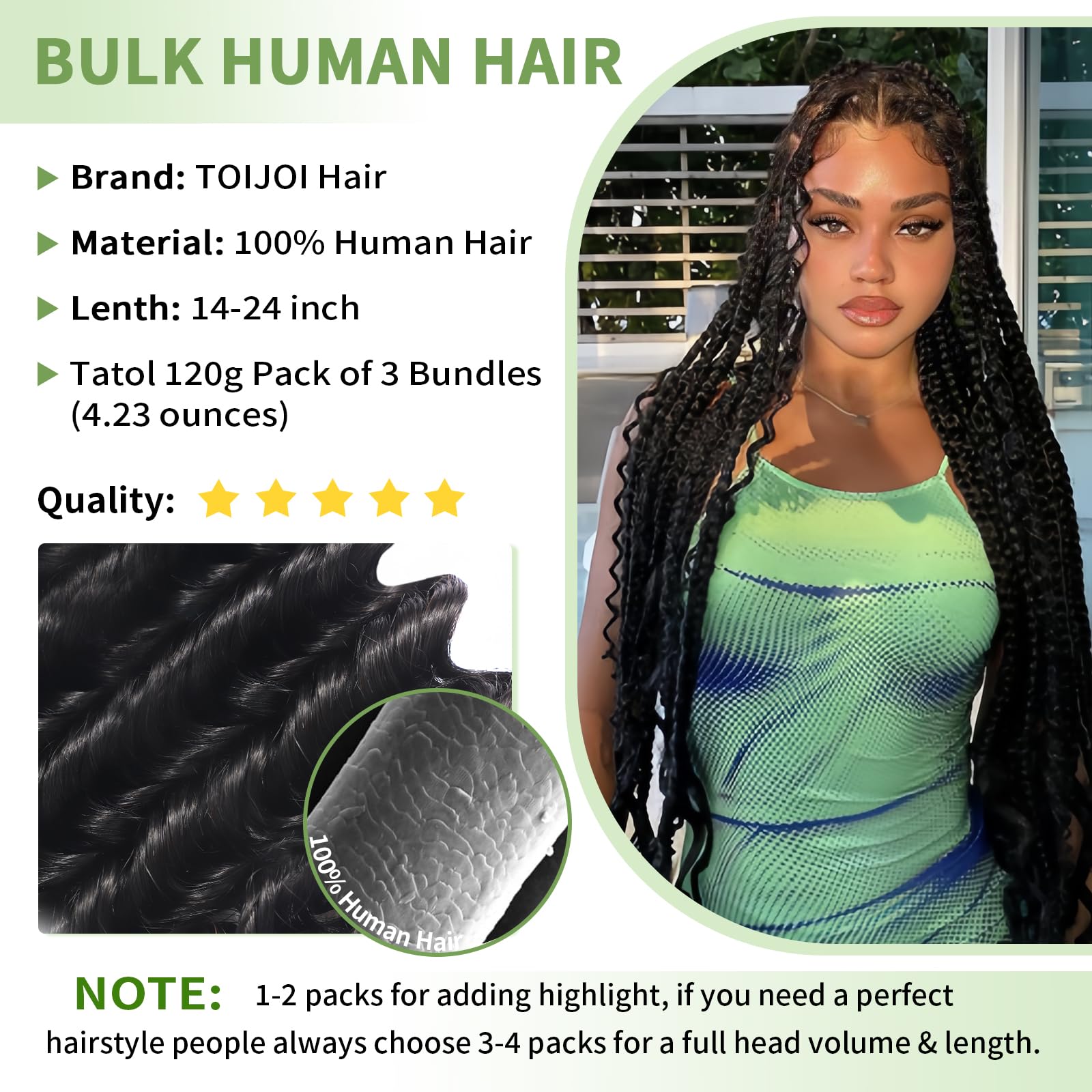 Human Braiding Hair for Boho Braids 120g 20 Inch 12A Deep Water Wave Bulk Human Hair Knotless Boho Braiding Curly 100% Virgin No Weft Extensions Bohemian Braids 3 Bundles/Pack Natural Color