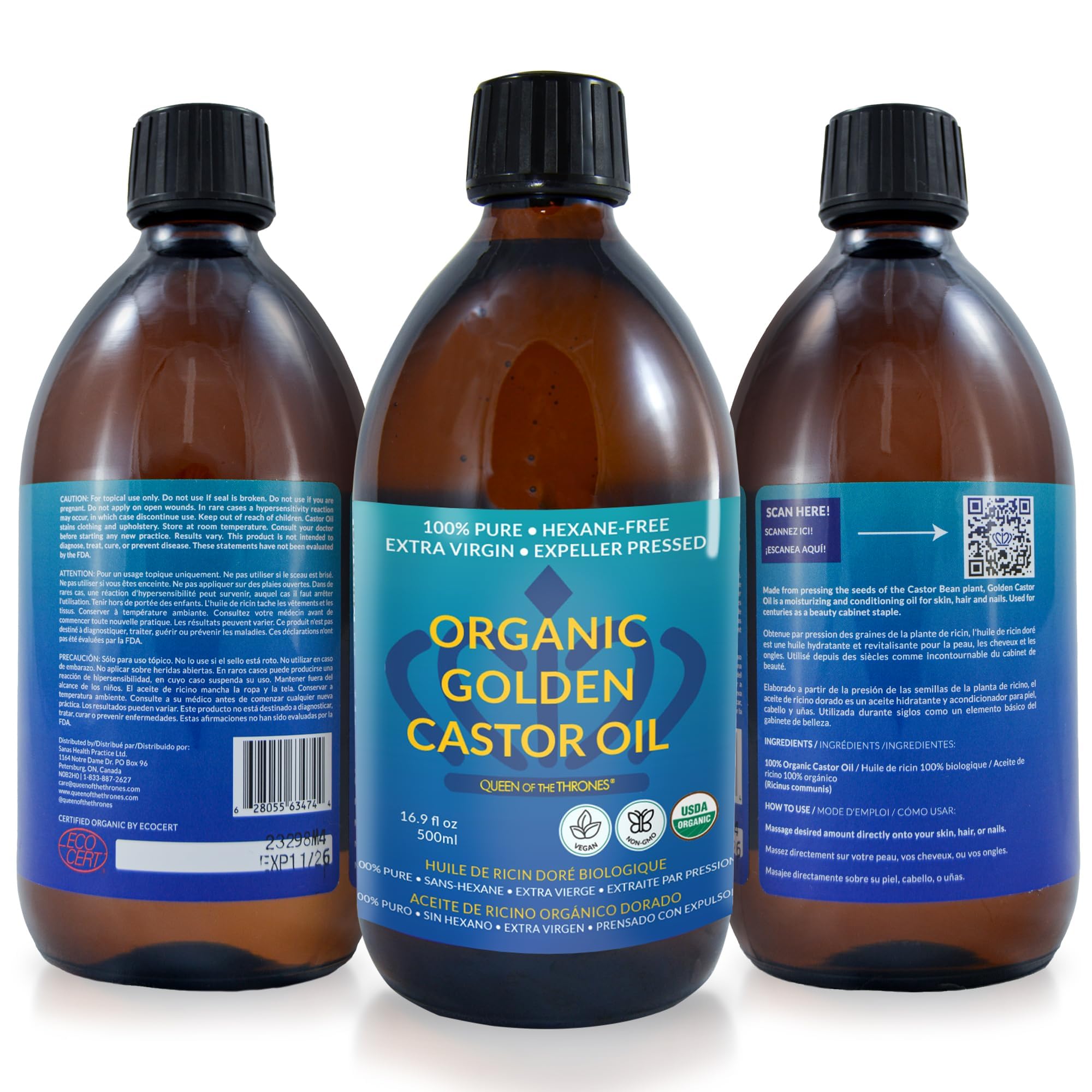 QUEEN OF THE THRONES Castor Oil Pack for Liver Kit - Heatless, Less-Mess, Reusable - Organic Cotton Flannel, Comfort Fit, Soft Straps & Naturopathic Doctor Designed (16.9 oz Castor Oil Included)