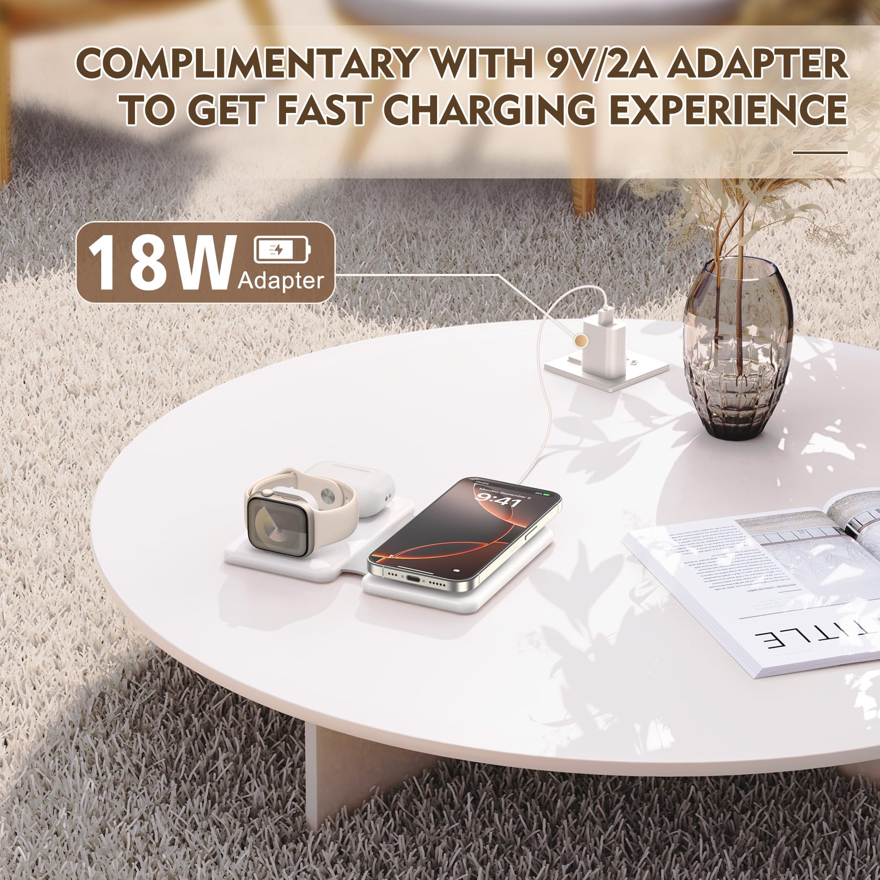 Magnetic Wireless Charger for iPhone: 3 in 1 Travel Charging Station for Apple Devices for iPhone 16 15 14 13 12 Pro Max Plus - Foldable Charging Pad for Apple Watch Series & Airpods 4 3 2 Pro