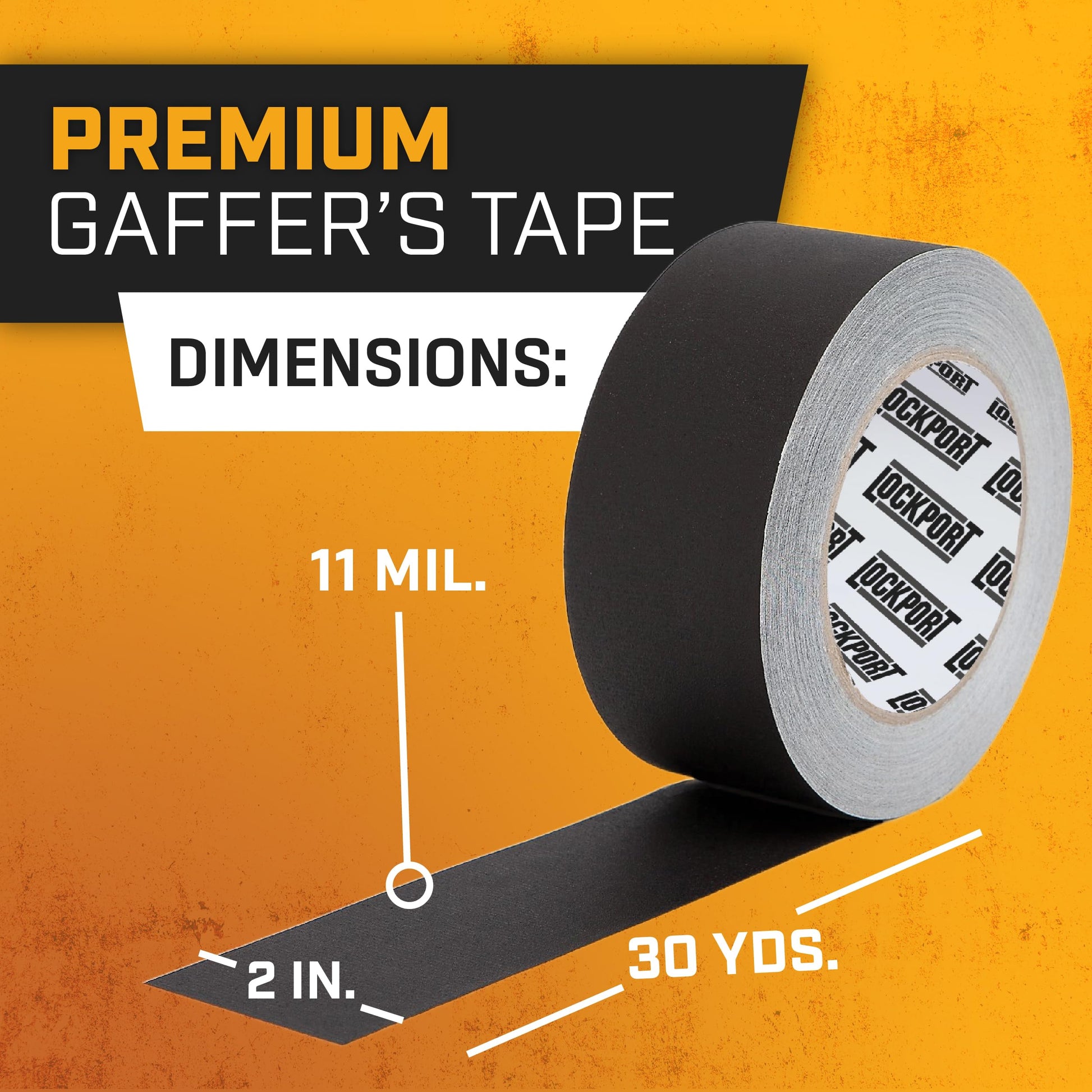 Lockport Black Gaffers Tape 2 inch x 30 Yards - 4 Pack Pro Black Gaff Tape - No Residue, Water Resistant, Non-Reflective, Easy Tear - Multipurpose