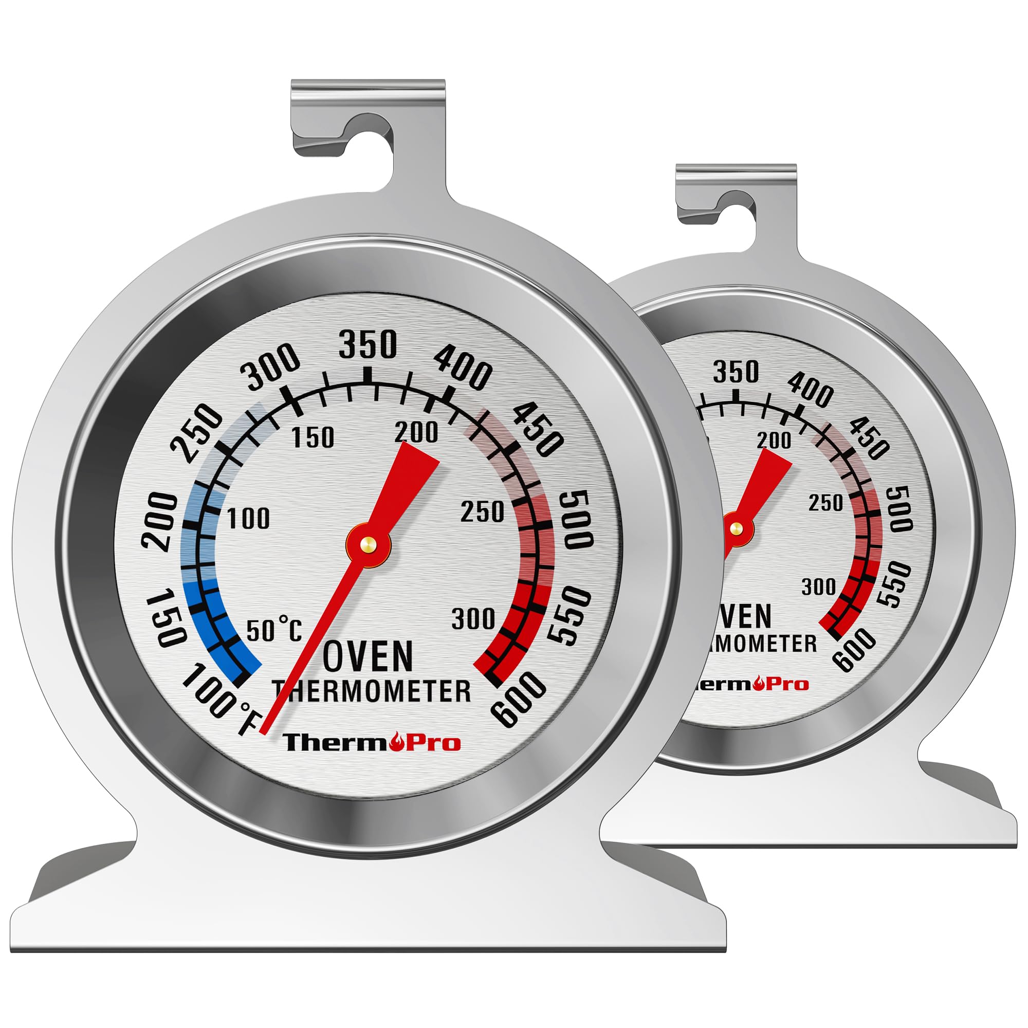 ThermoPro 2-Pack Oven Thermometer for Gas Oven, 50-300 degreesC/100-600 degreesF Smoker Temperature Gauge with 431 Stainless Steel, Analog Instant Read Cooking Thermometer