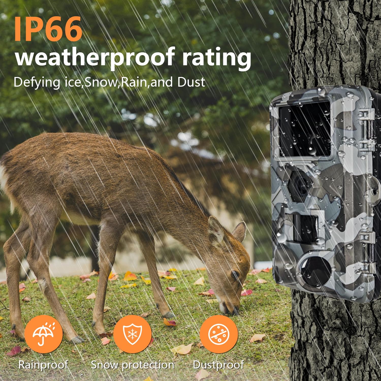 LANTOOCAM Trail Camera, 60MP Hunting Camera with WiFi, 32GB TF Card, Night Vision, Motion Activated, IP66 Waterproof, 120°Wide-Angle for Deer Scouting or Home Security, APP Control, H.264 MP4 Video