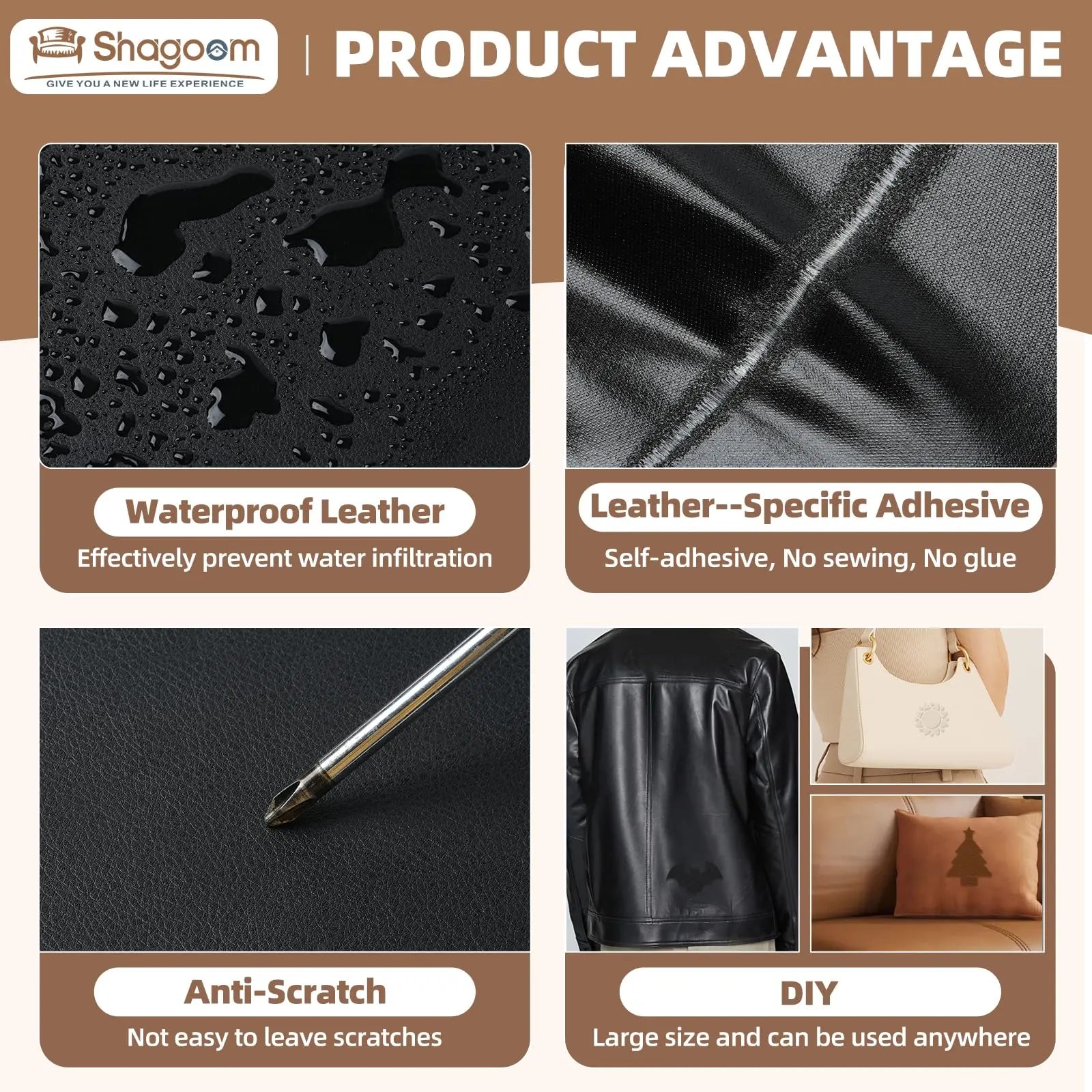 Shagoom Leather Repair Patch, 17X79 Inch Repair Patch Self Adhesive Waterproof, DIY Large Vinyl Patches for Couches, Furniture, Kitchen Cabinets, Wall （Black, 17X79 Inch）