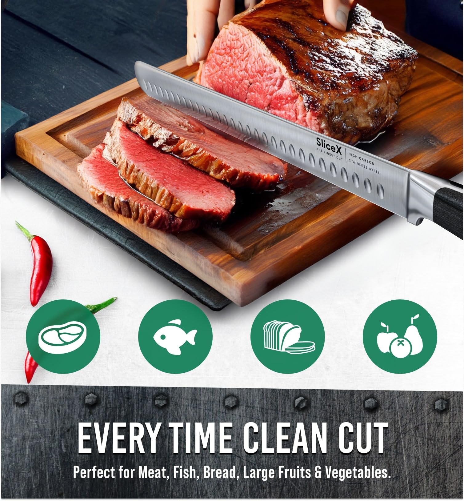 Brisket Slicing Knife – 12" Brisket Knife, BBQ, Grilling Gifts For Men – Razor Sharp German Steel, Full Tang, Ergonomic Handle
