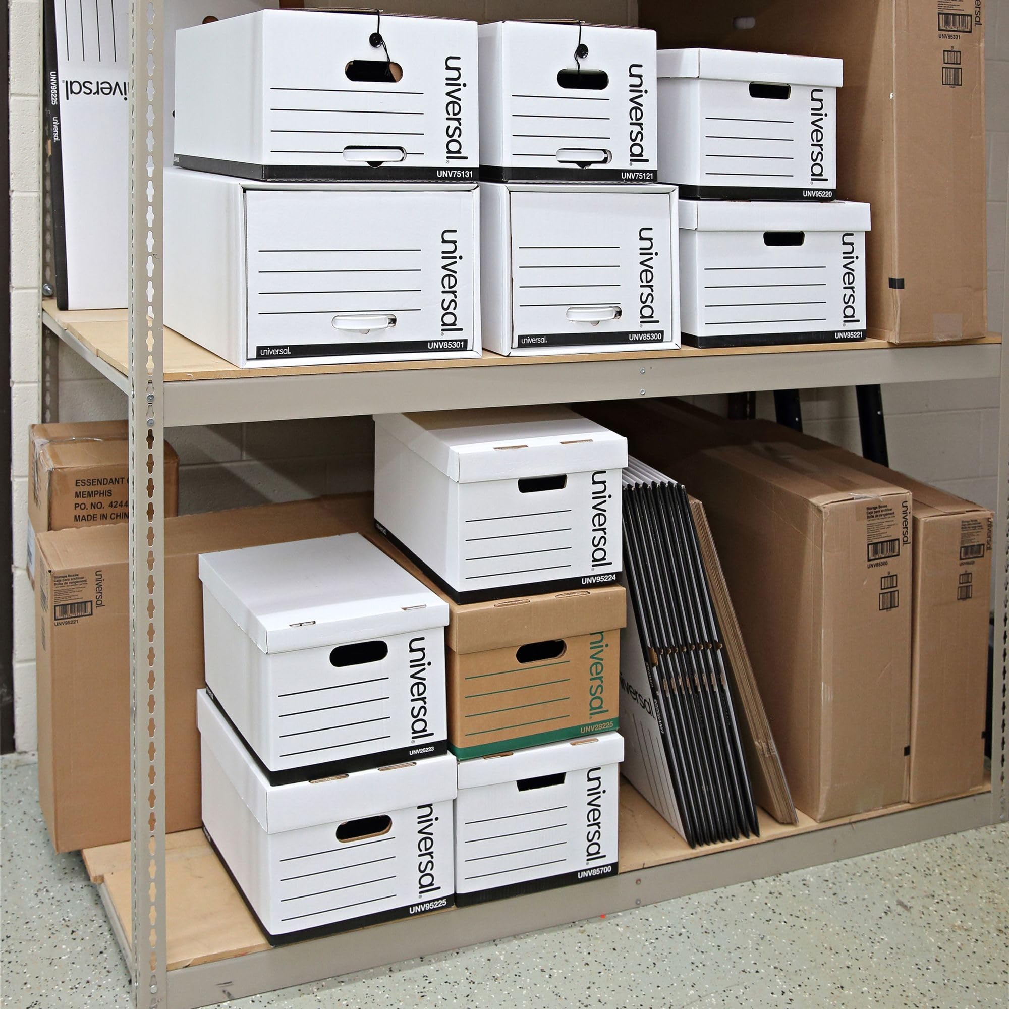 Universal Basic-Duty Economy Record Storage Boxes, 10 Pack, Letter/Legal Files, 12" x 15" x 10", White,