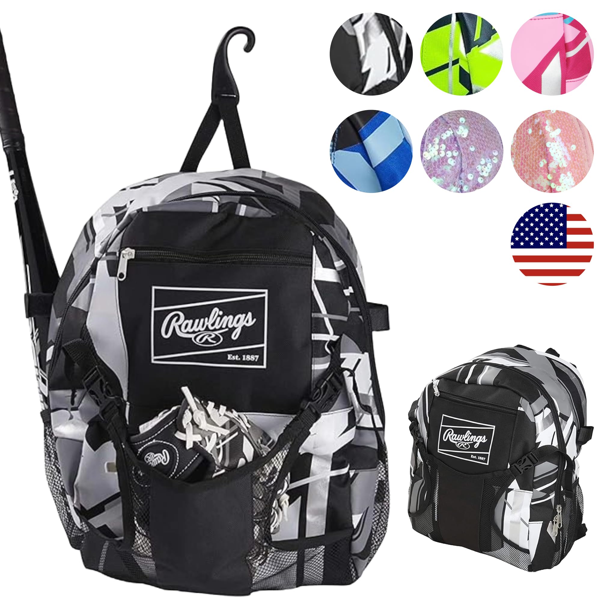 Rawlings | REMIX Rucksack-Ausrüstungstasche | T-Ball & Jugend Baseball / Softball | Schwarz