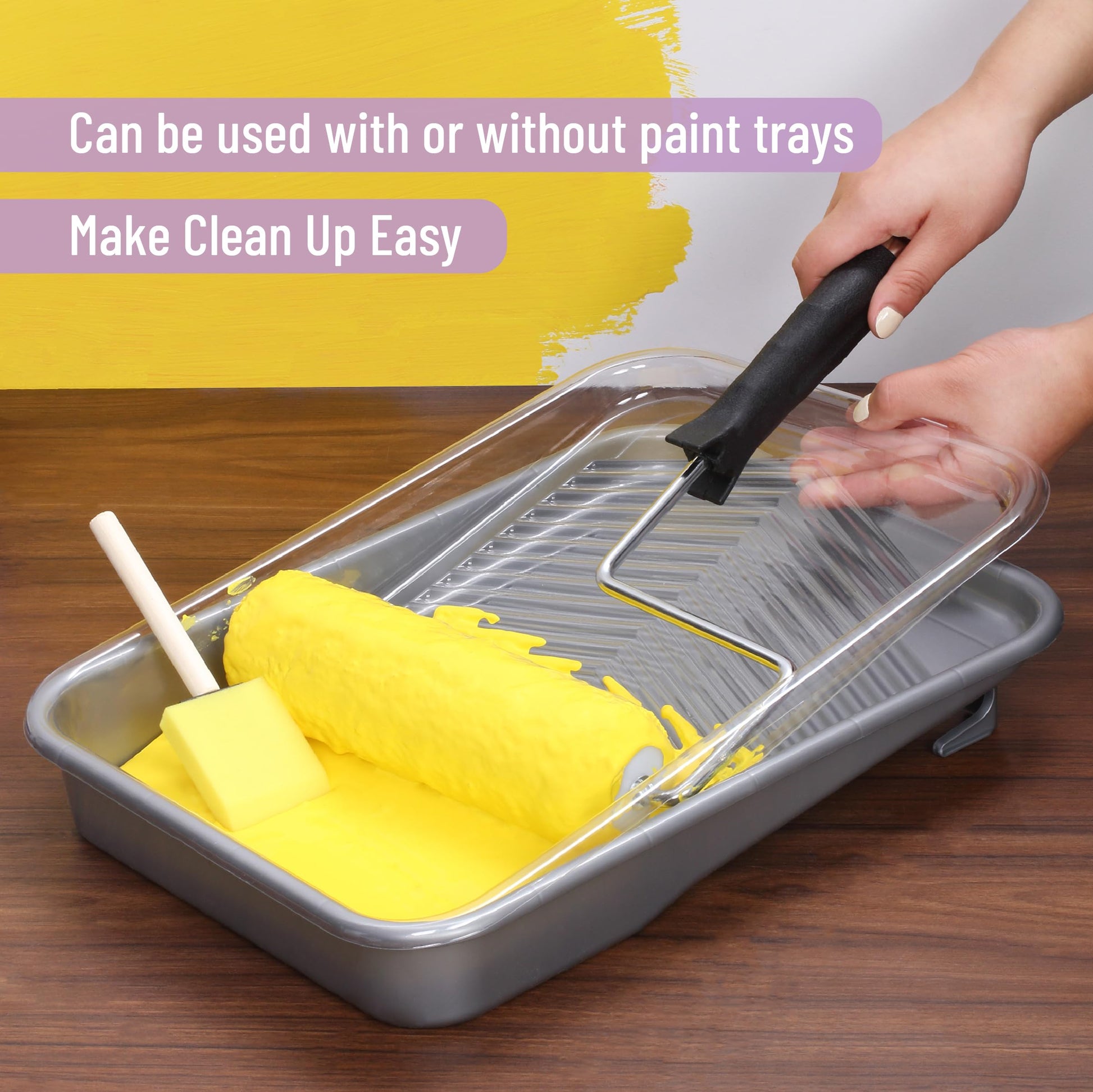 Bates- Paint Tray Set, 9-Inch, 12 pcs, Plastic Paint Tray with 10 Tray Liner, Textured Deep Capacity Disposable Paint Tray with Wire Roller Frame, Paint Pan Liners, Transparent Paint Pans Trays