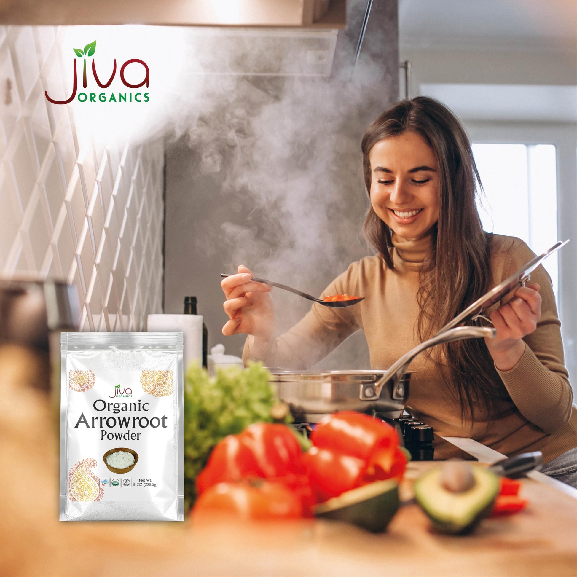Jiva Organics Organic Arrowroot Flour (Powder) 8 Ounce Bag - Raw, Non-GMO, Gluten Free