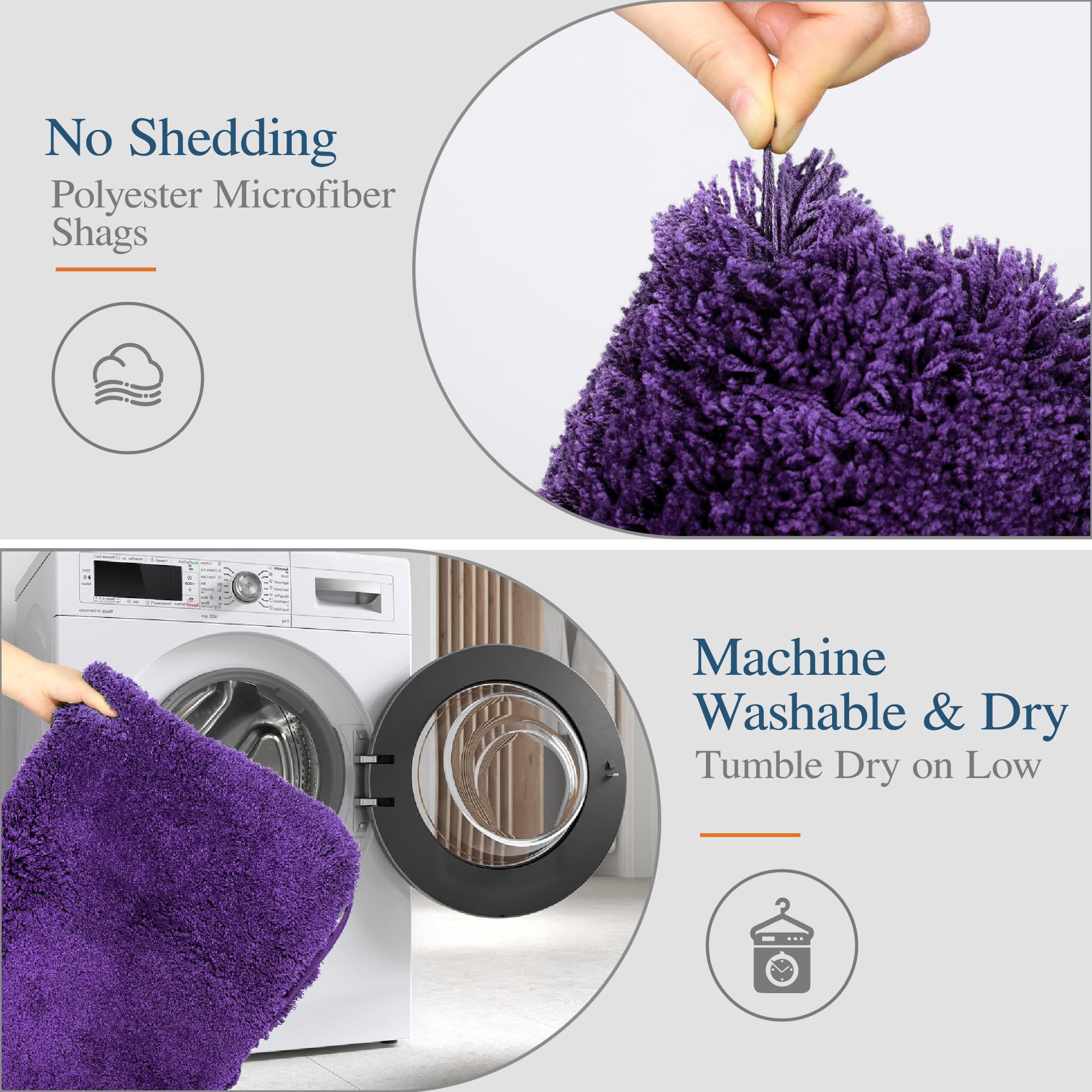 Walensee Non Slip Bath Mat for Bathroom (16 x 24, Dark Purple) Water Absorbent Soft Microfiber Shaggy, Machine Washable Thick Plush Bath Rugs for Shower