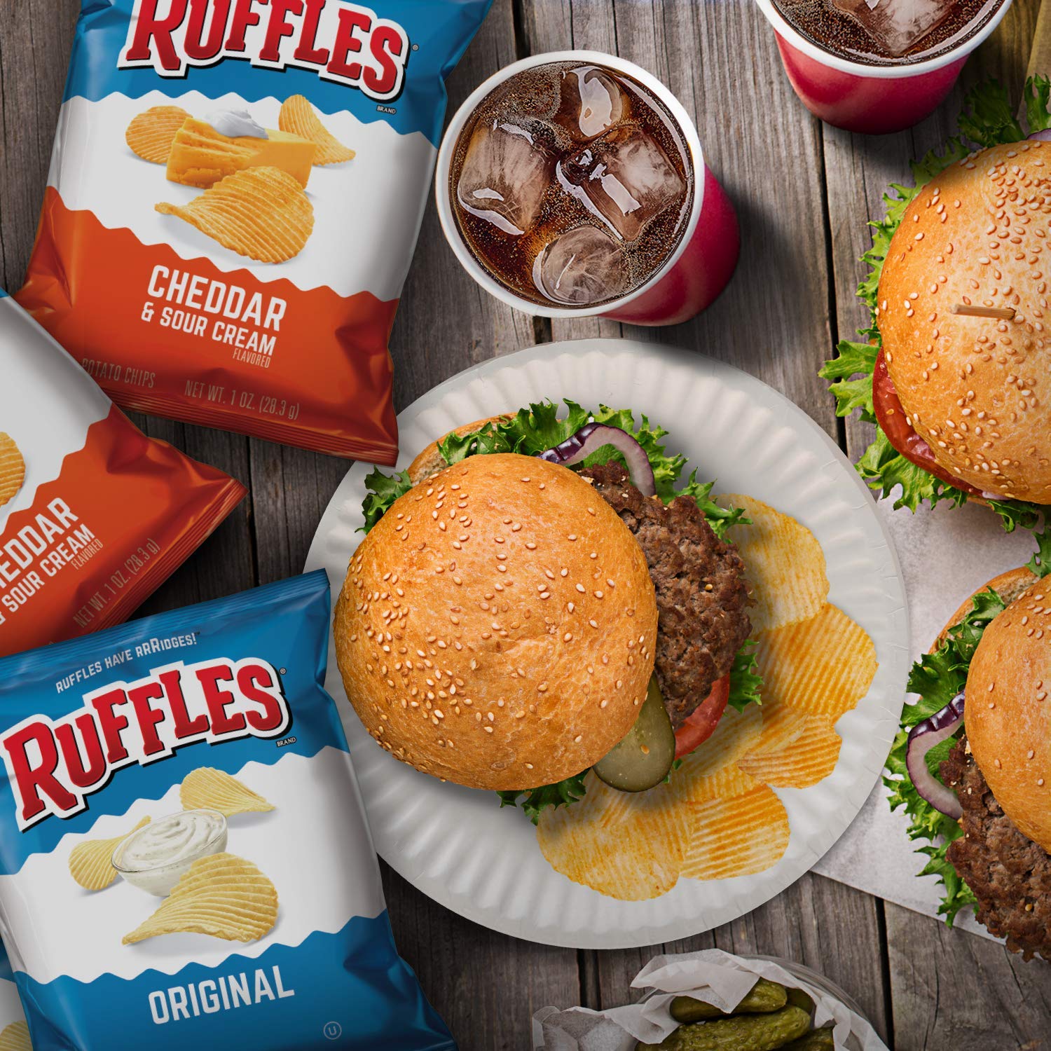 Ruffles Potato Chips, 4 Flavor Variety Pack, 1 oz Bags (Pack of 21)