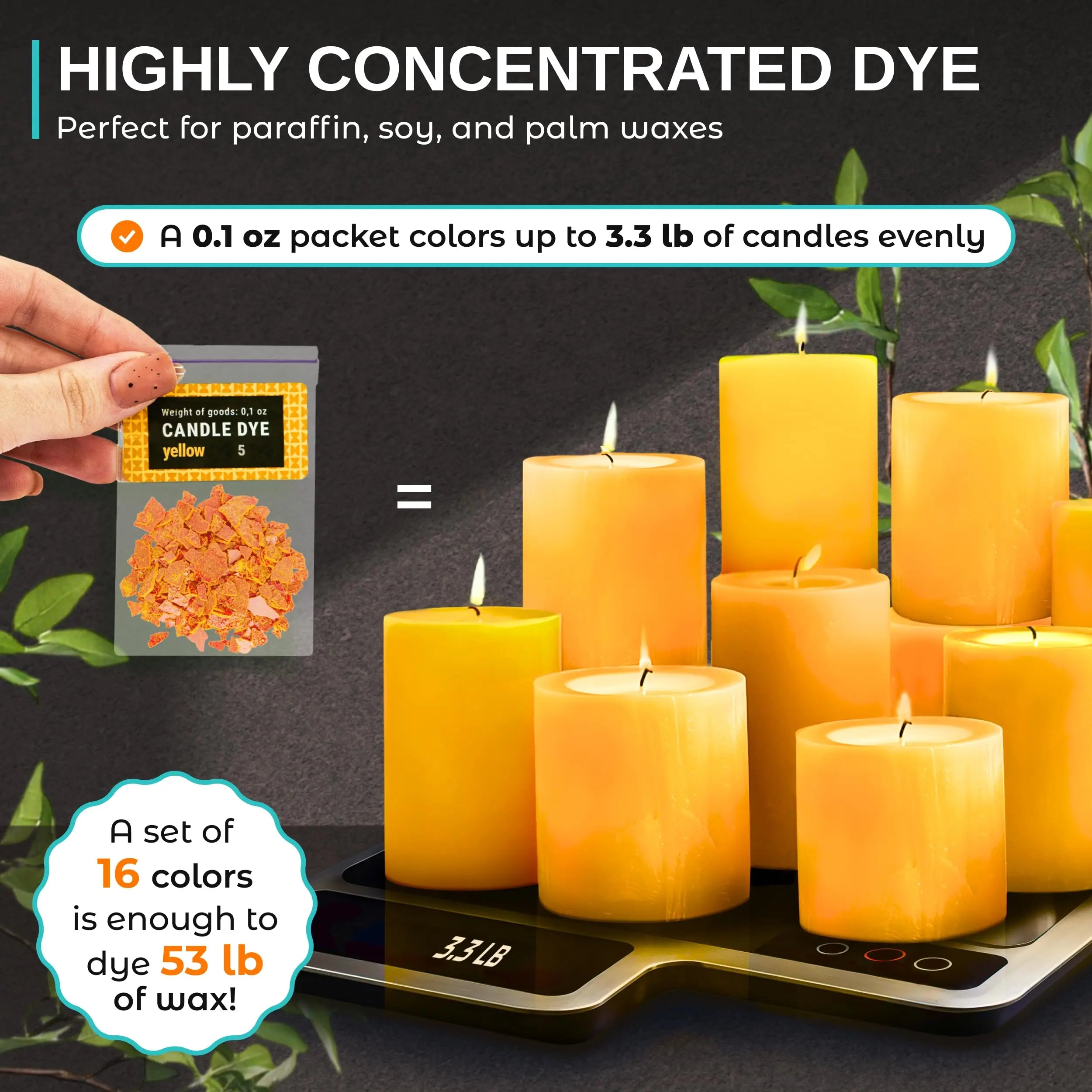 Candle Wax Dye for Soy Candle Making - 16 Popular Candle Dye Coloring Chips - Premium Candle Wax Coloring - Highly Concentrated Candle Chips Colors