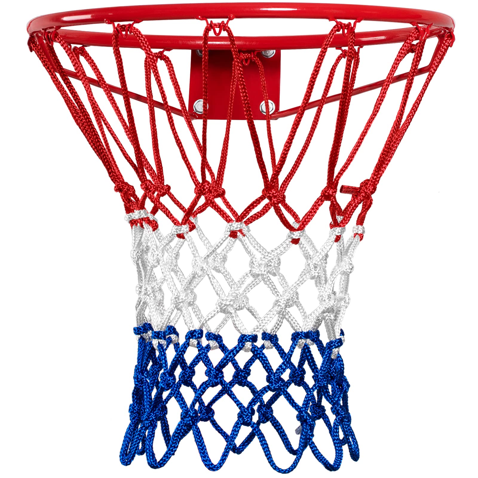 NEIJIANG Basketballnetz Ersatz, 2025 Upgrade Dickes Professionelles Basketballnetz Heavy Duty Outdoor, Allwetter Anti-Schlagschutz Farbe Verblasst Nie -12 Schlaufen (Rot Weiß Blau)